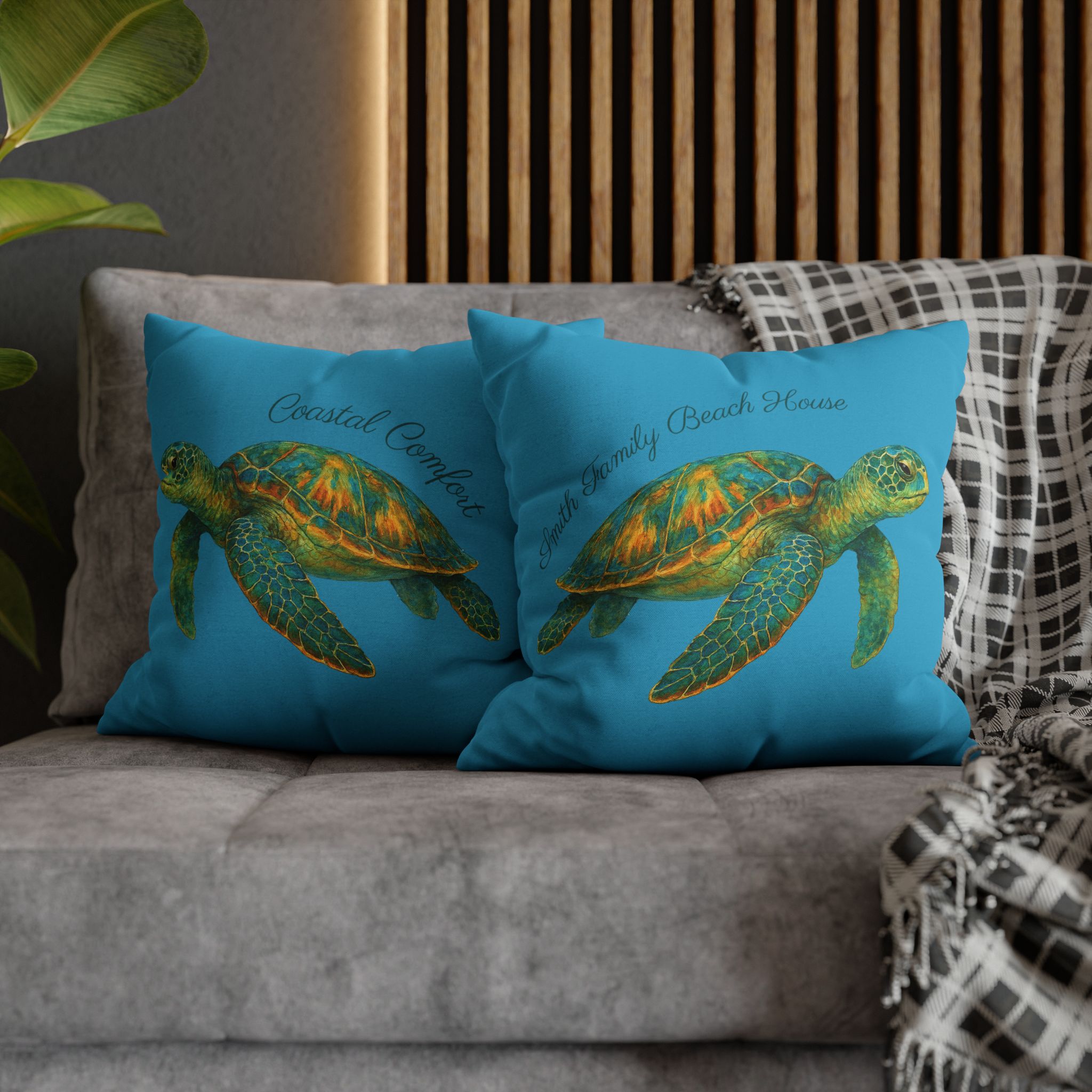 Tides of Tranquility (Turquoise) Beach House Turtle Pillow, 4 sizes product thumbnail image