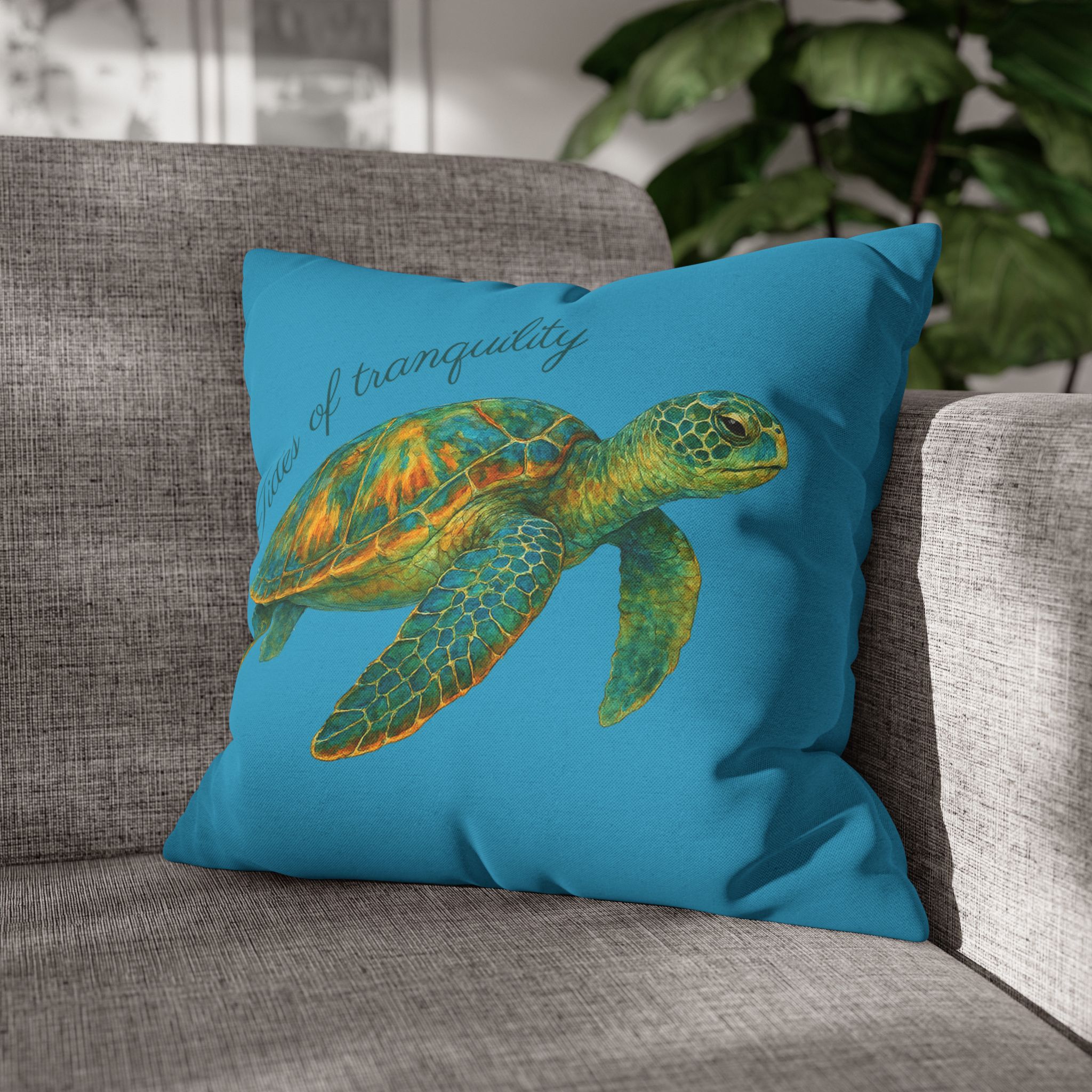 Tides of Tranquility (Turquoise) Beach House Turtle Pillow, 4 sizes product thumbnail image