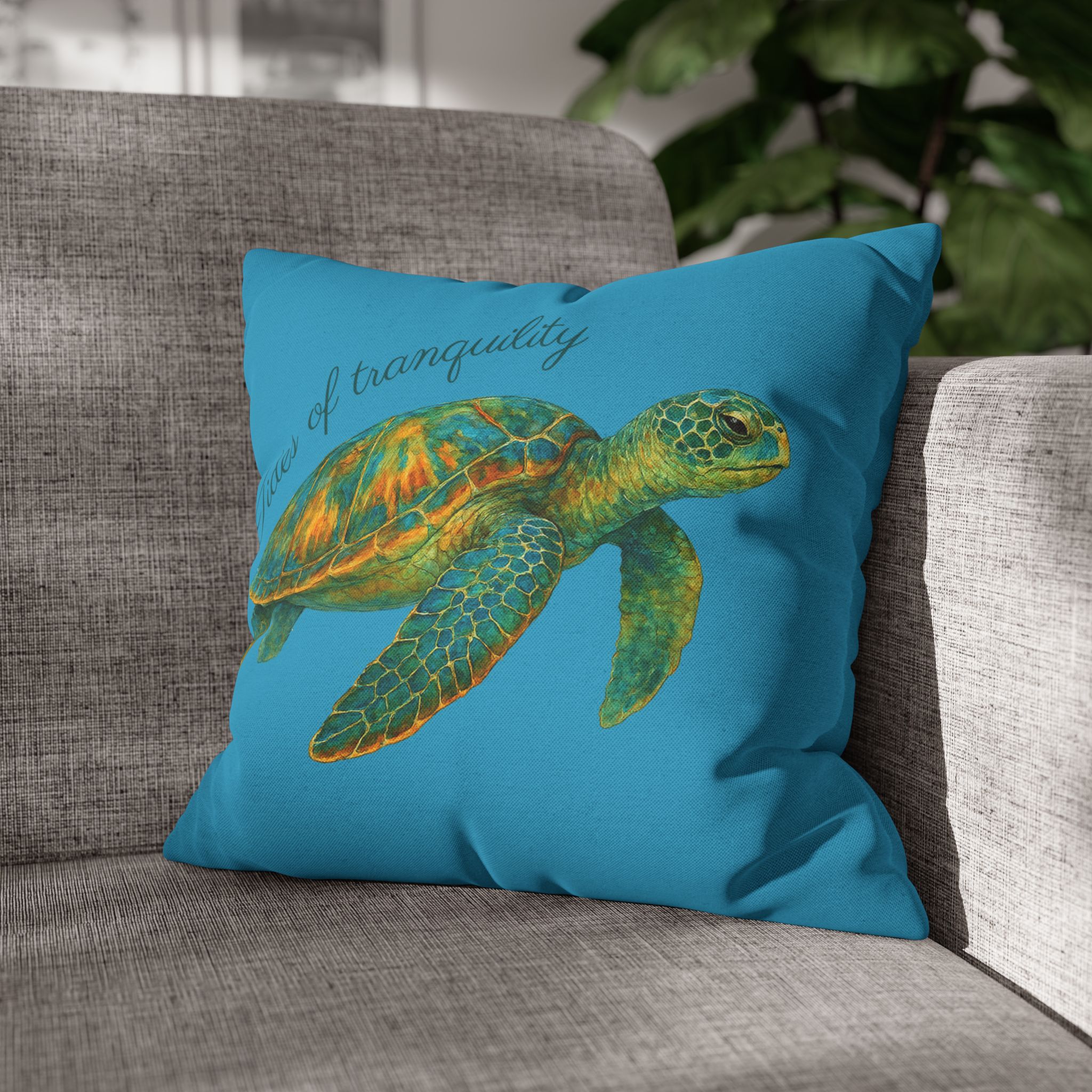 Tides of Tranquility (Turquoise) Beach House Turtle Pillow, 4 sizes product thumbnail image
