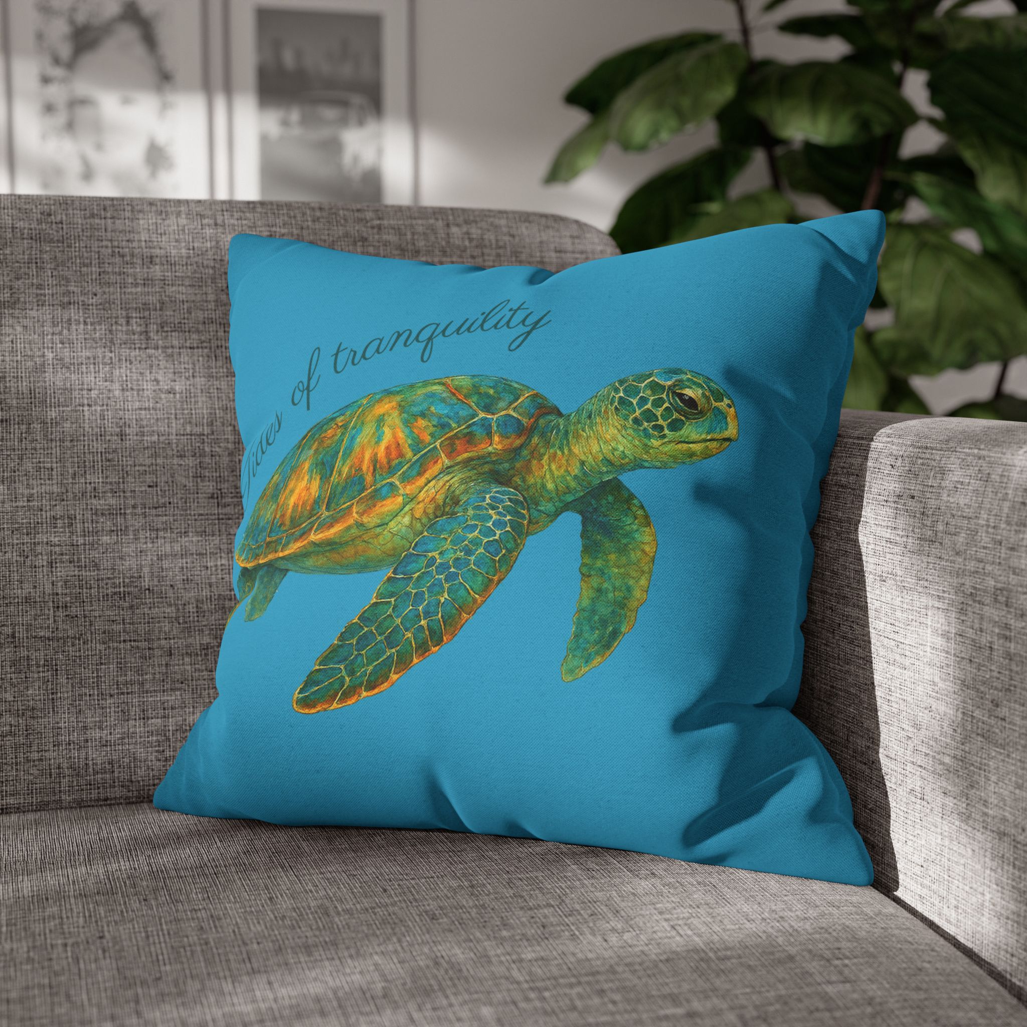 Tides of Tranquility (Turquoise) Beach House Turtle Pillow, 4 sizes product thumbnail image