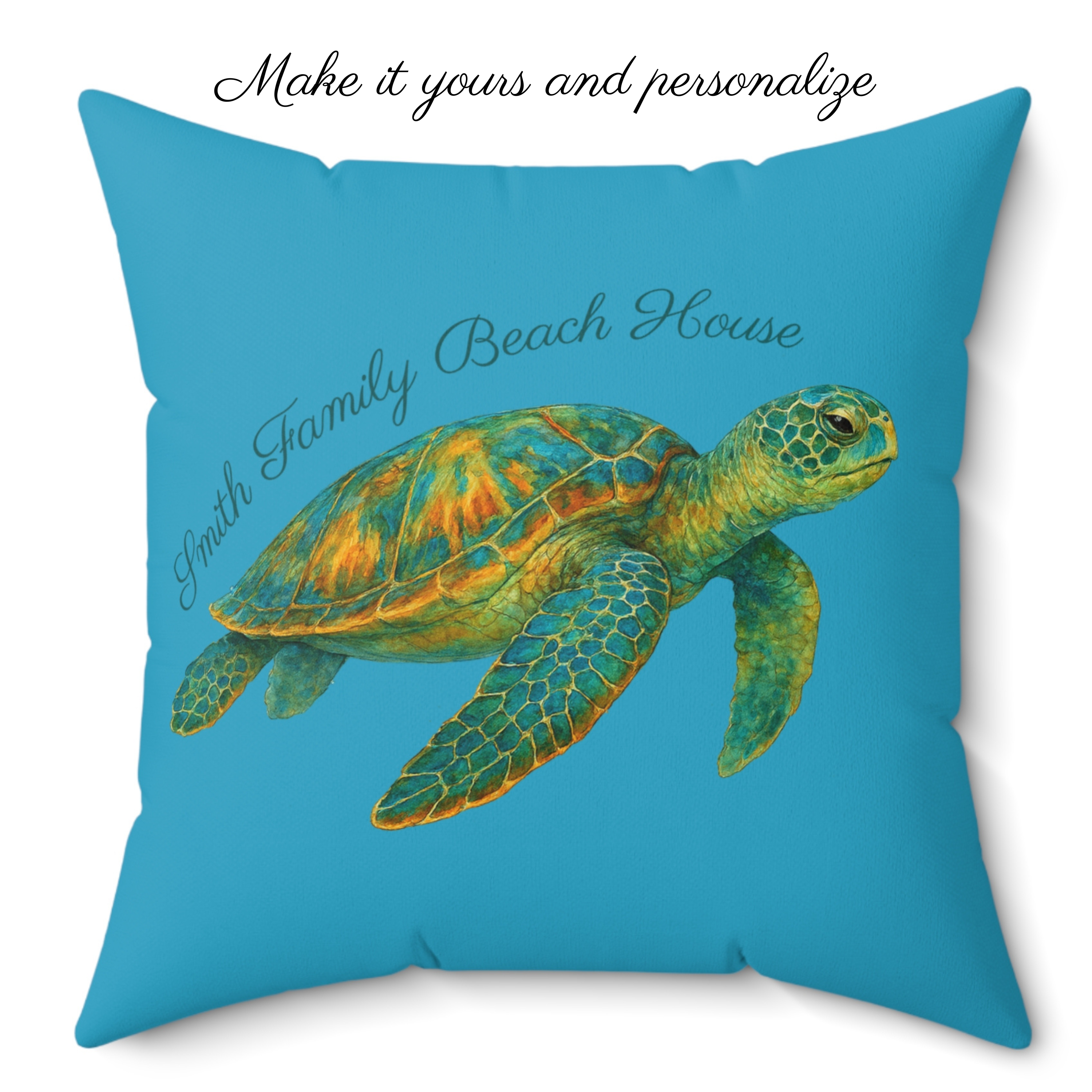 Tides of Tranquility (Turquoise) Beach House Turtle Pillow, 4 sizes product thumbnail image