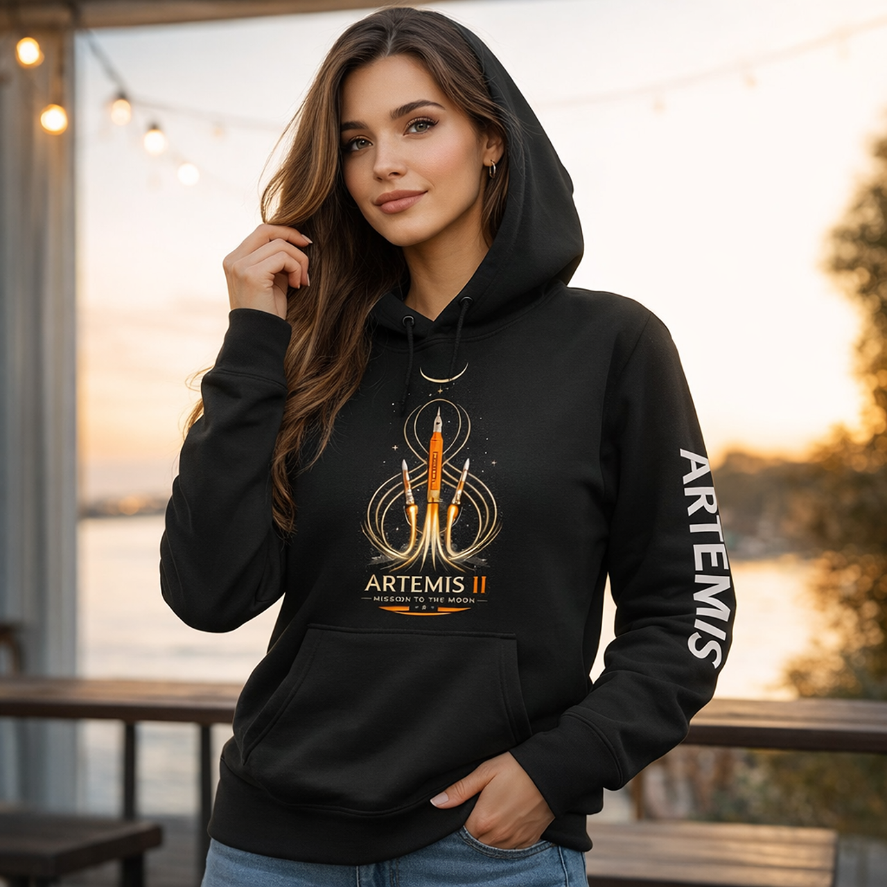 NASA Artemis II SLS Rocket Launch Hoodie: Space Moon Mission Long Sleeve Tee