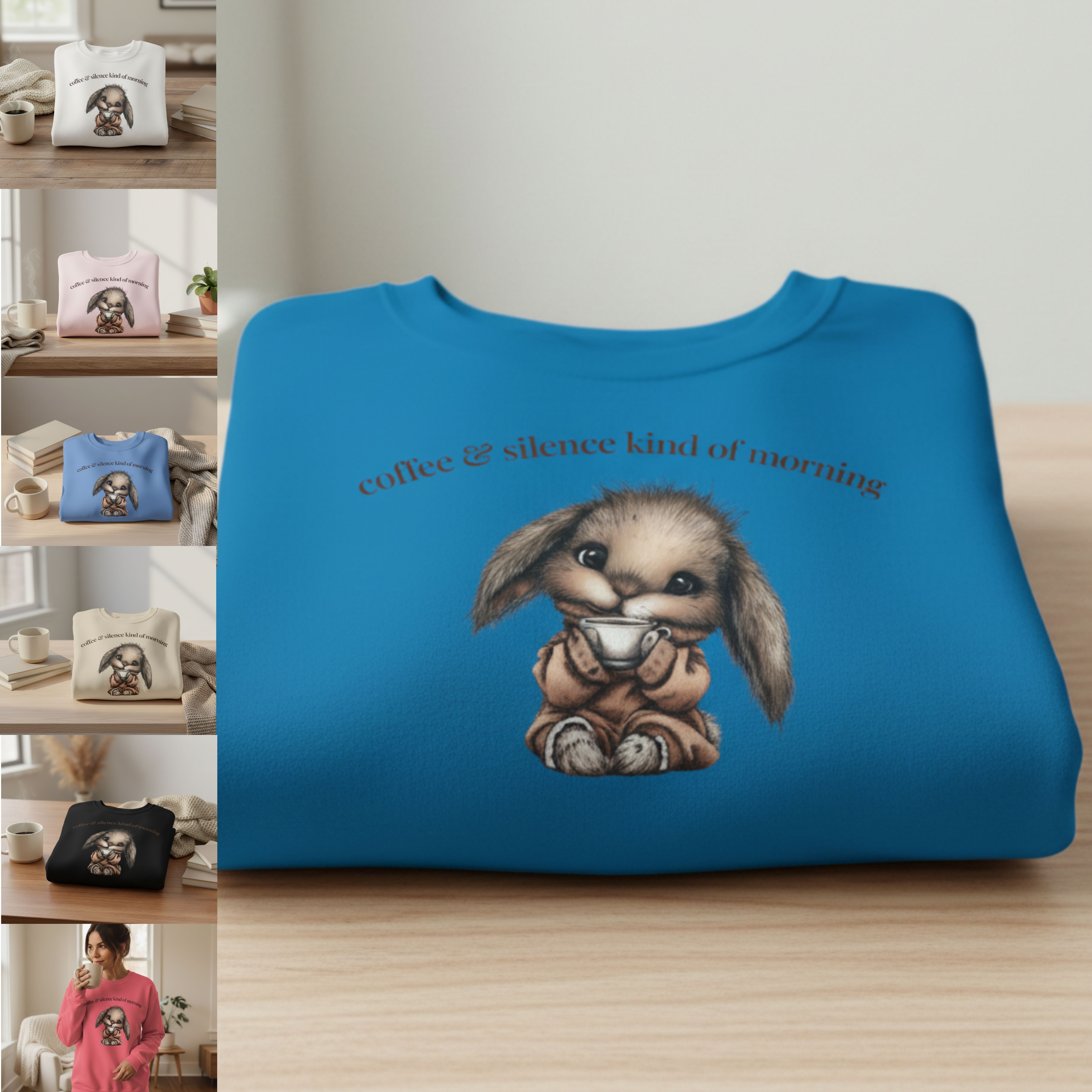  Cute Sleepy Bunny 'coffee &amp; silence kind of morning' Sweater product thumbnail image