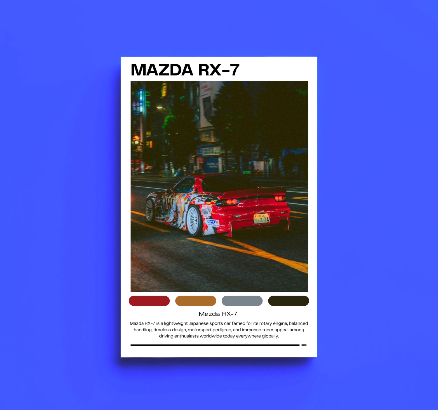 Mazda RX-7 Poster | Night Street Car Print (Rolled Poster) product thumbnail image