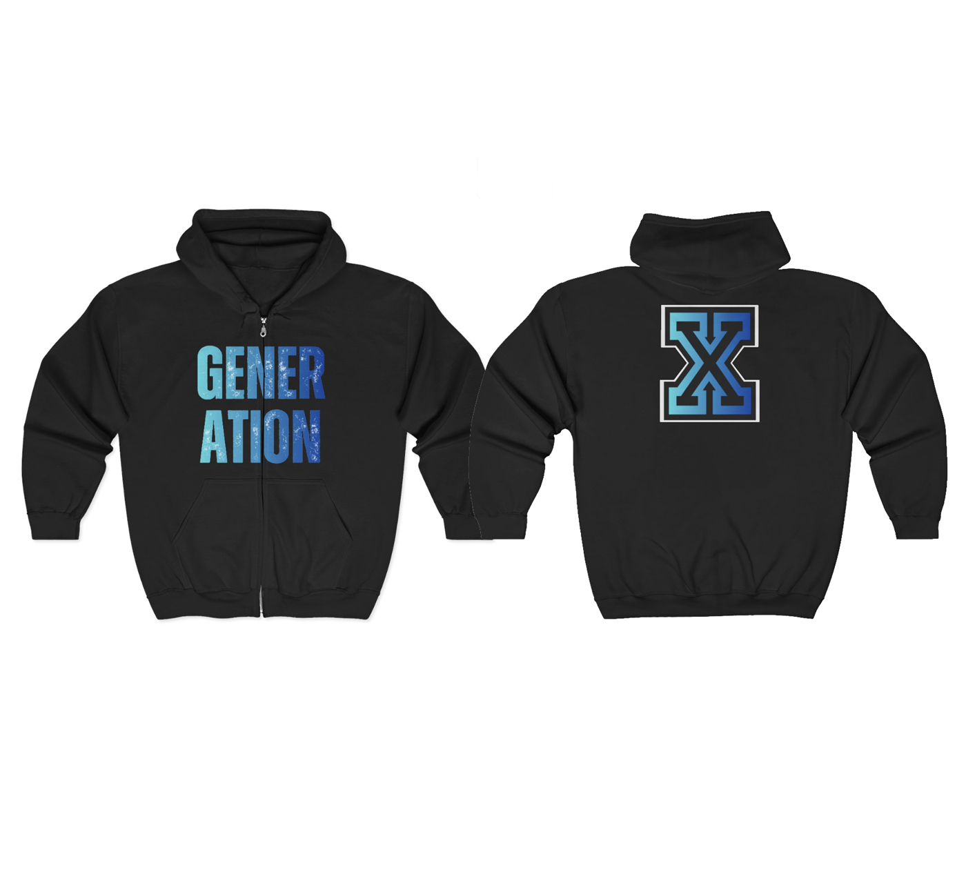 Generation X Zip Hoodie – Retro 'Generation' Front Text &amp; Varsity X Back product thumbnail image
