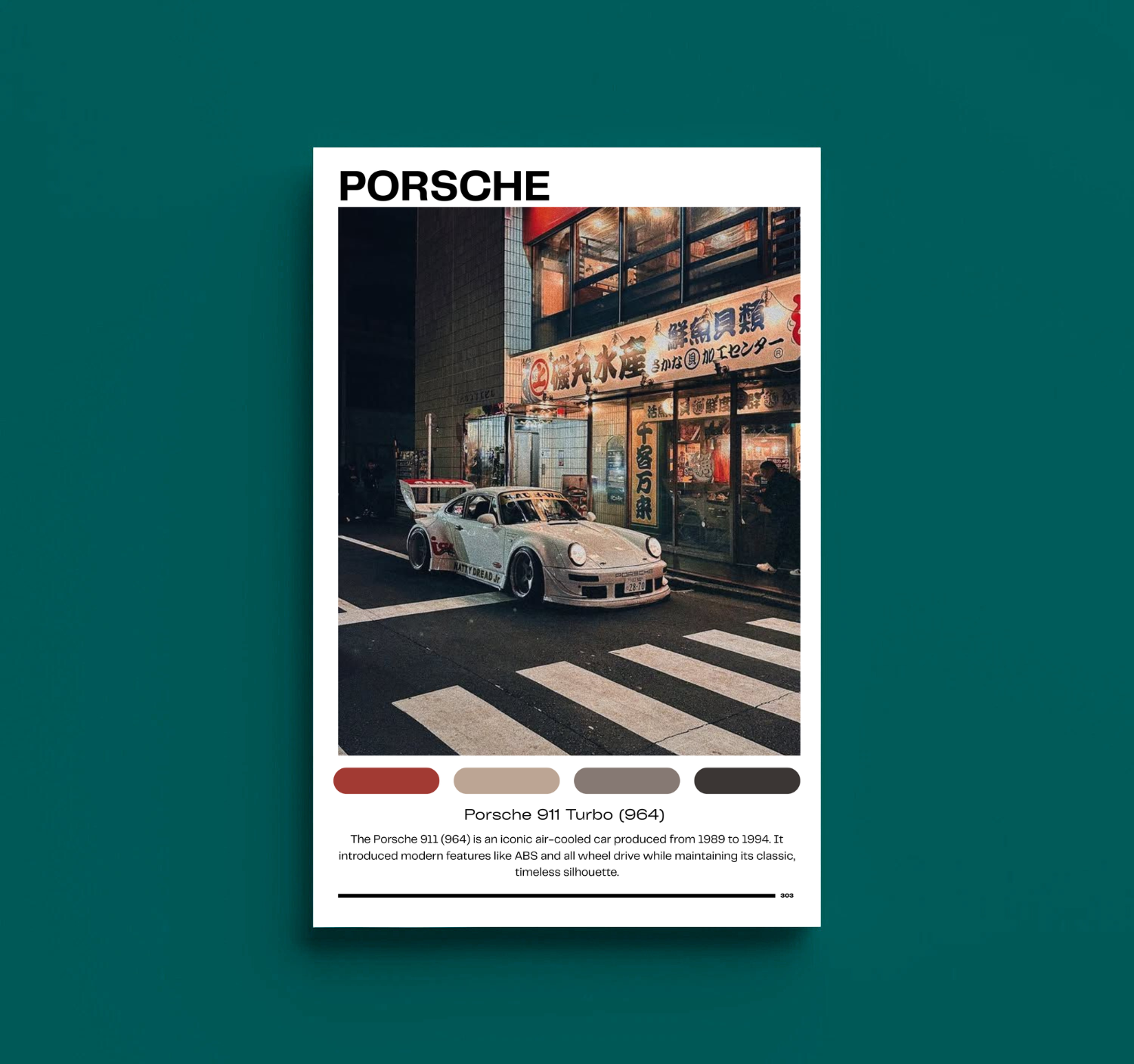 Porsche 911 Turbo (964) Poster Rolled Posters | Vintage Car Art, Street Night Scene