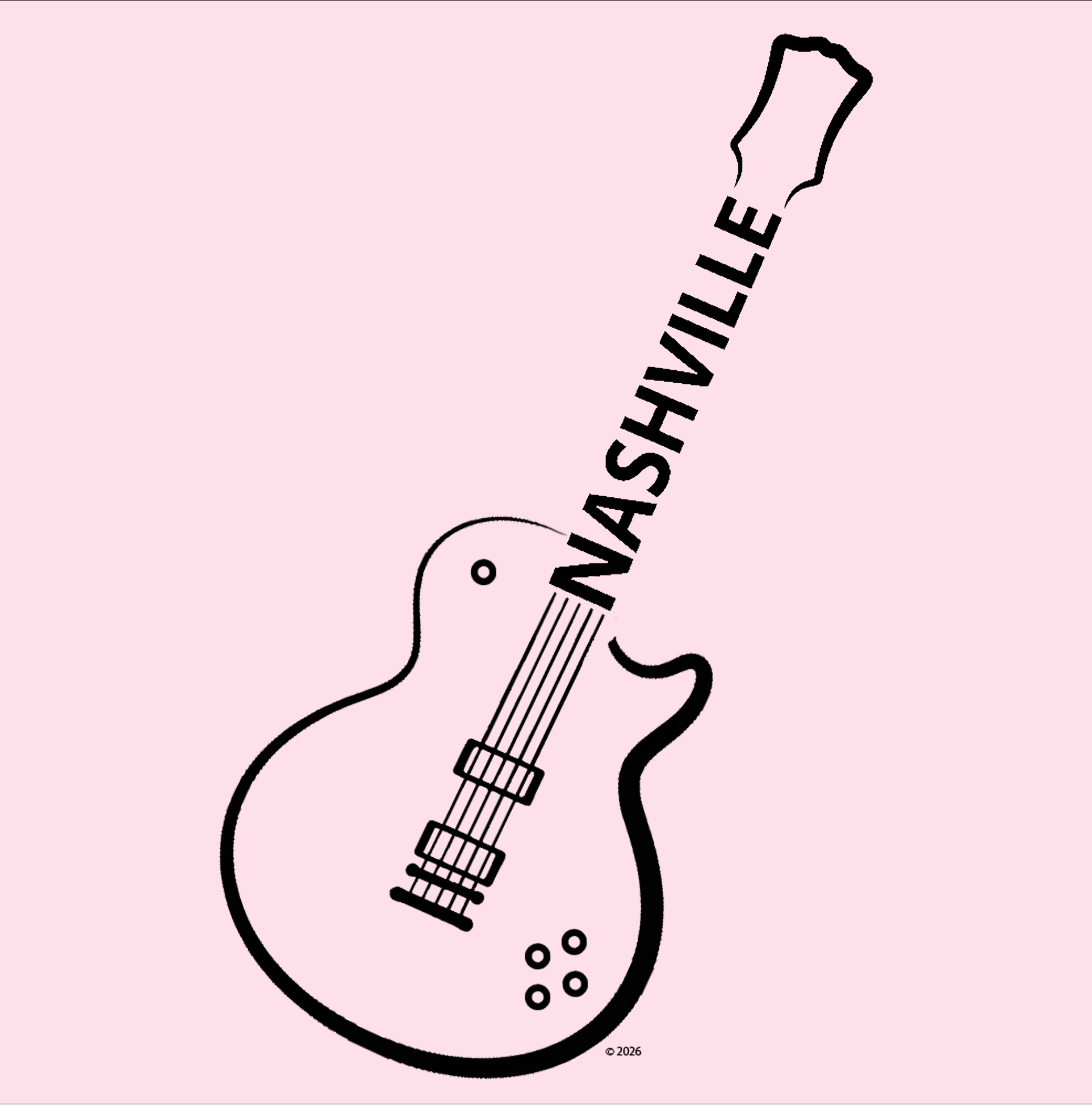 Guitar Line-Art Reverse Silhouette T‑Shirt — 'Nashville' Guitar Minimalist Music Tee product thumbnail image