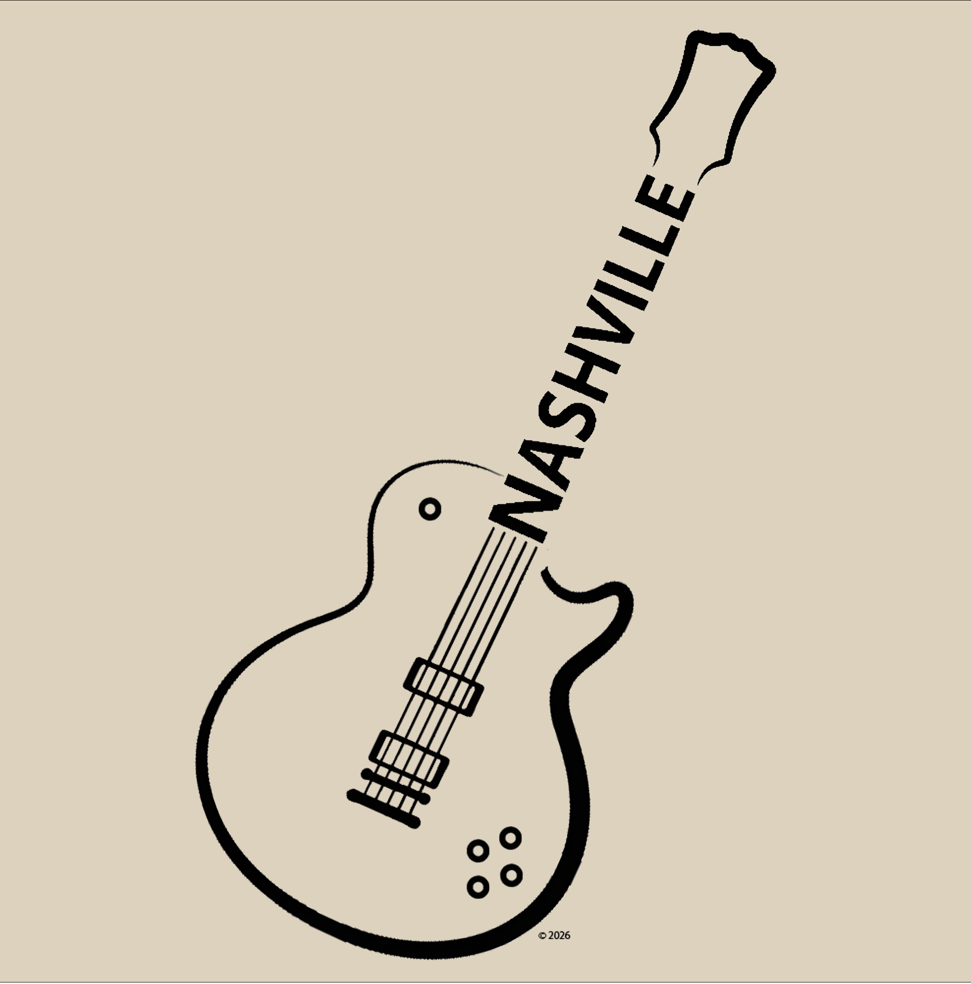 Guitar Line-Art Reverse Silhouette T‑Shirt — 'Nashville' Guitar Minimalist Music Tee product thumbnail image