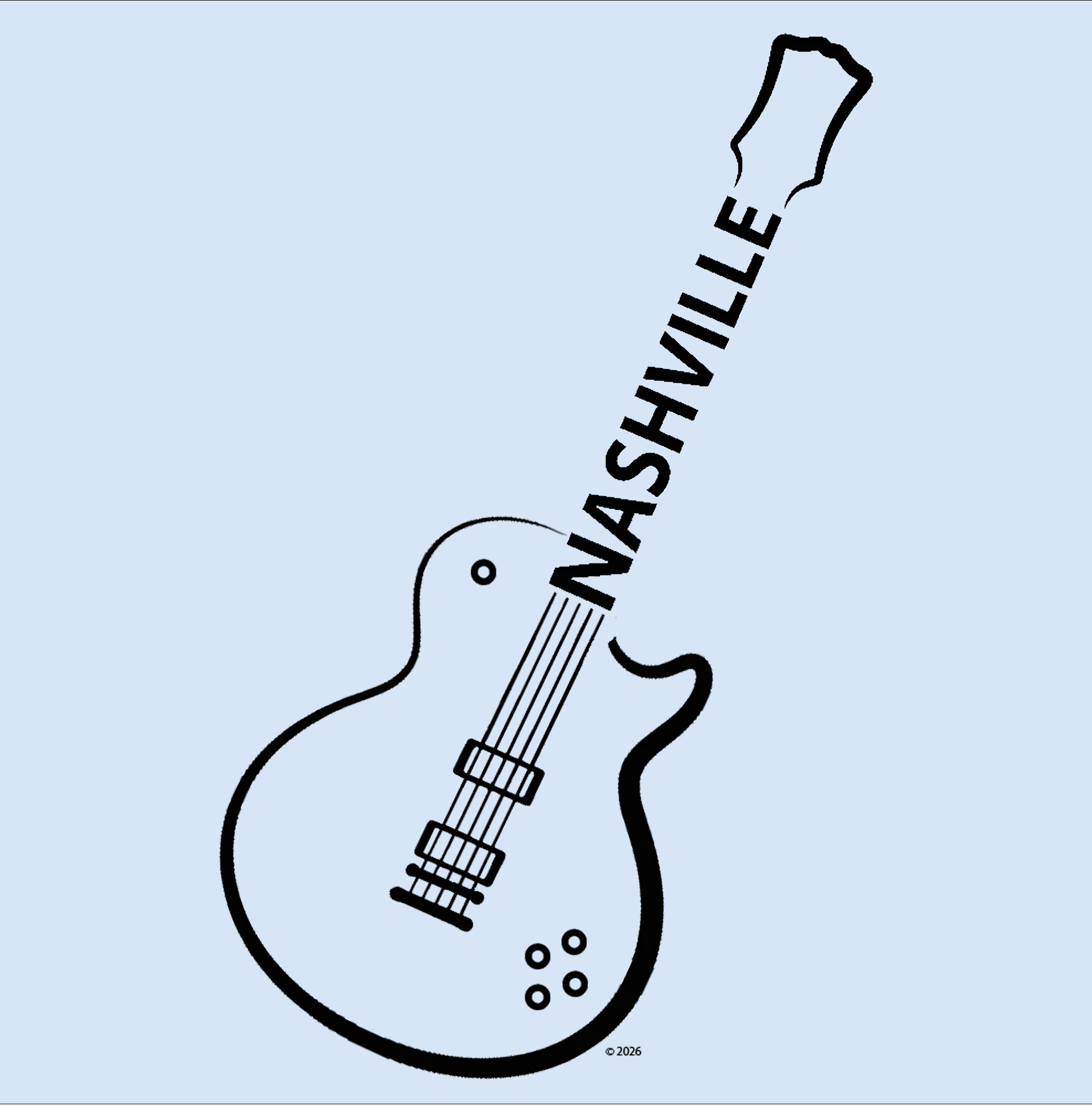 Guitar Line-Art Reverse Silhouette T‑Shirt — 'Nashville' Guitar Minimalist Music Tee product thumbnail image