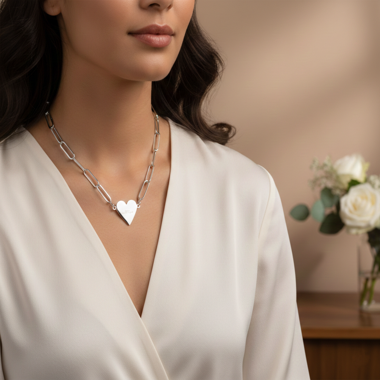 Engravable Paperclip Heart Necklace — Personalized Silver Pendant product thumbnail image Engravable Paperclip Heart Necklace — Personalized Silver Pendant product thumbnail image