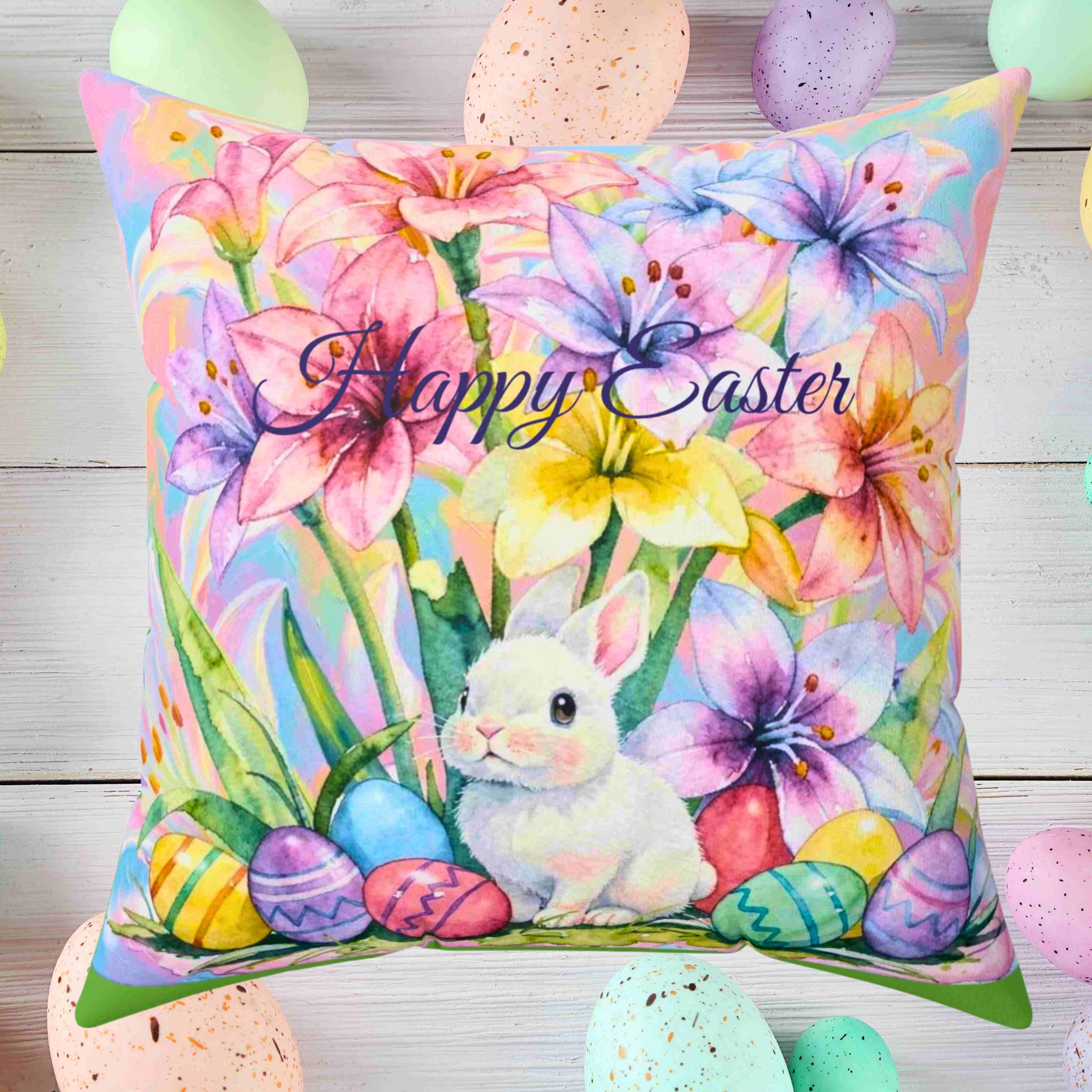 Easter Lillies Floral Pillow — Square Decorative Throw Cushion