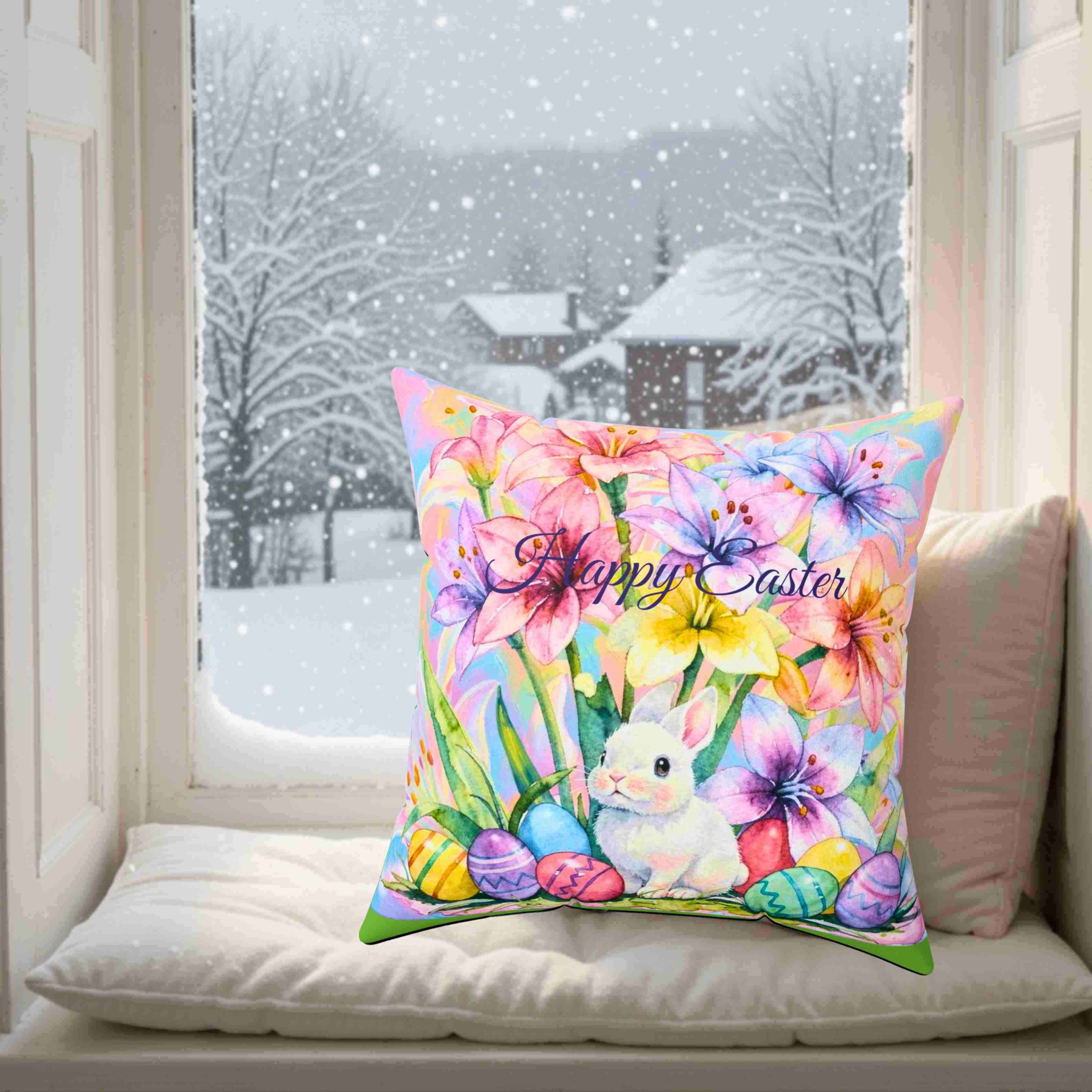 Easter Lillies Floral Pillow — Square Decorative Throw Cushion product thumbnail image Easter Lillies Floral Pillow — Square Decorative Throw Cushion product thumbnail image
