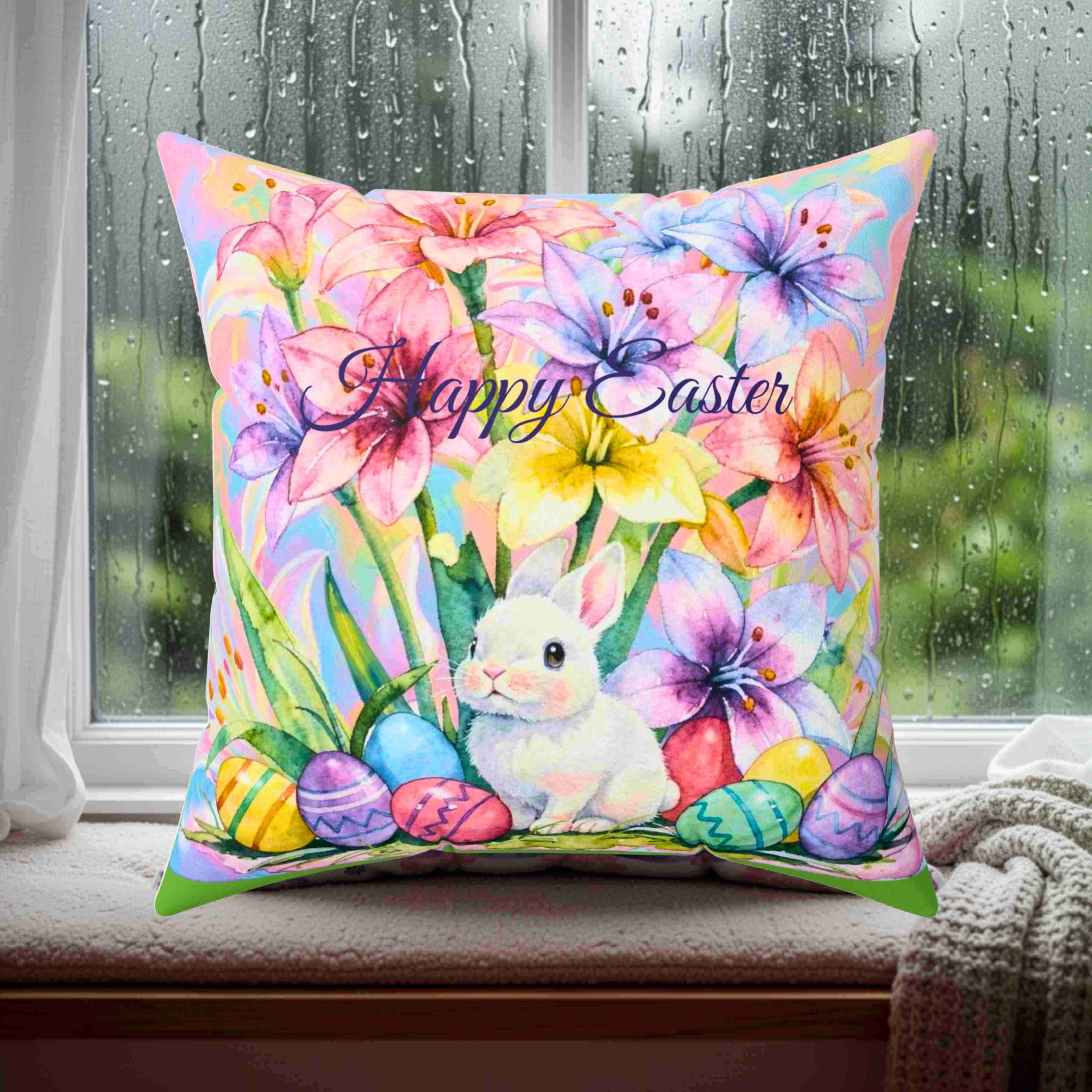 Easter Lillies Floral Pillow — Square Decorative Throw Cushion product thumbnail image Easter Lillies Floral Pillow — Square Decorative Throw Cushion product thumbnail image