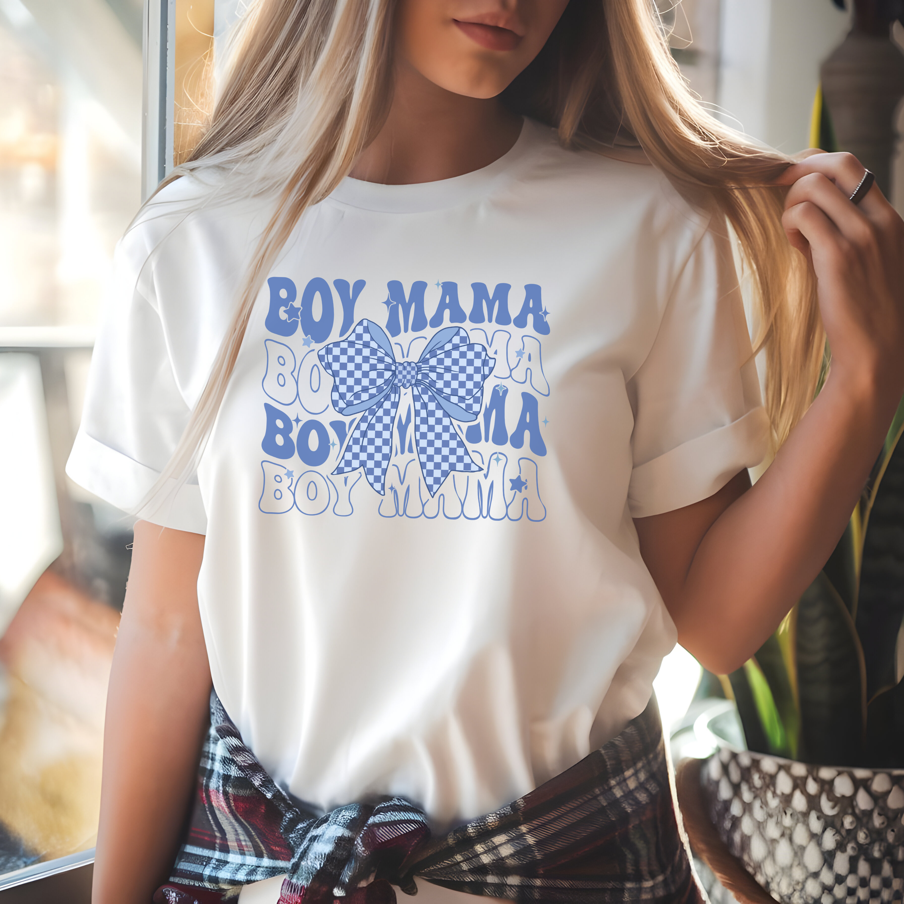 Boy Mama T-Shirt — Blue Bow Graphic Tee for Proud Moms product thumbnail image