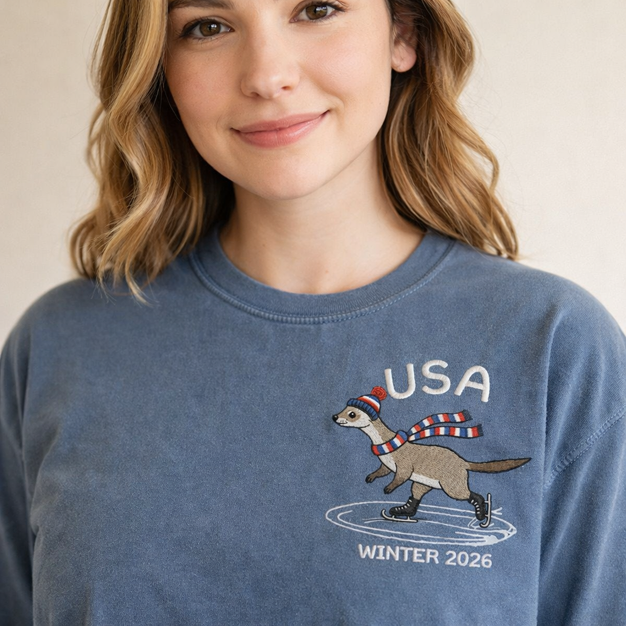 Stoat Ice Skating USA Tee Embroidered Comfort Colors Winter 2026 Olympic Vibes