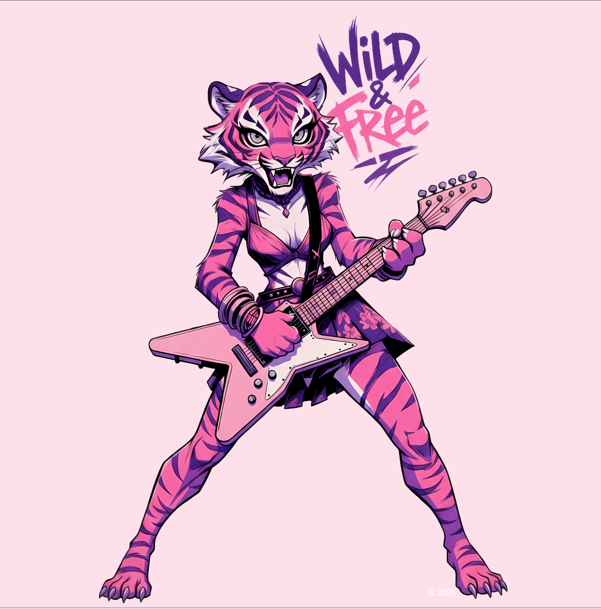 Pink Tiger Wild & Free Guitarist T-Shirt — Retro Punk Vibe Pink Tiger Rock Graphic Tee product thumbnail image Pink Tiger Wild & Free Guitarist T-Shirt — Retro Punk Vibe Pink Tiger Rock Graphic Tee product thumbnail image