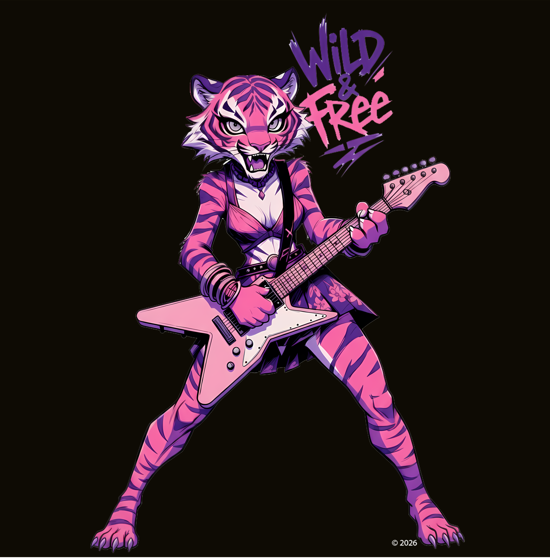 Pink Tiger Wild & Free Guitarist T-Shirt — Retro Punk Vibe Pink Tiger Rock Graphic Tee product thumbnail image Pink Tiger Wild & Free Guitarist T-Shirt — Retro Punk Vibe Pink Tiger Rock Graphic Tee product thumbnail image