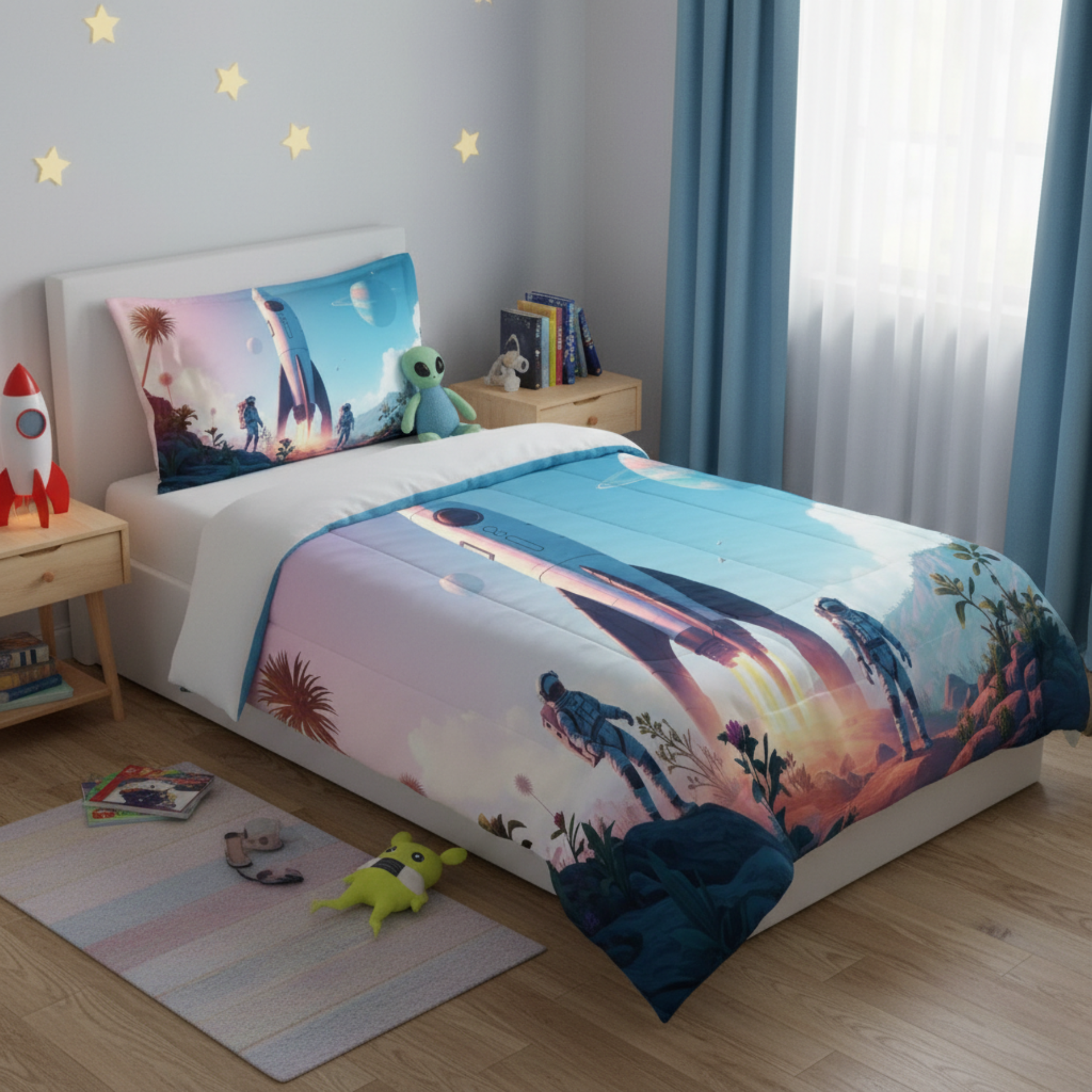 Space Rocket Comforter — Colorful Kids Bedding product thumbnail image Space Rocket Comforter — Colorful Kids Bedding product thumbnail image