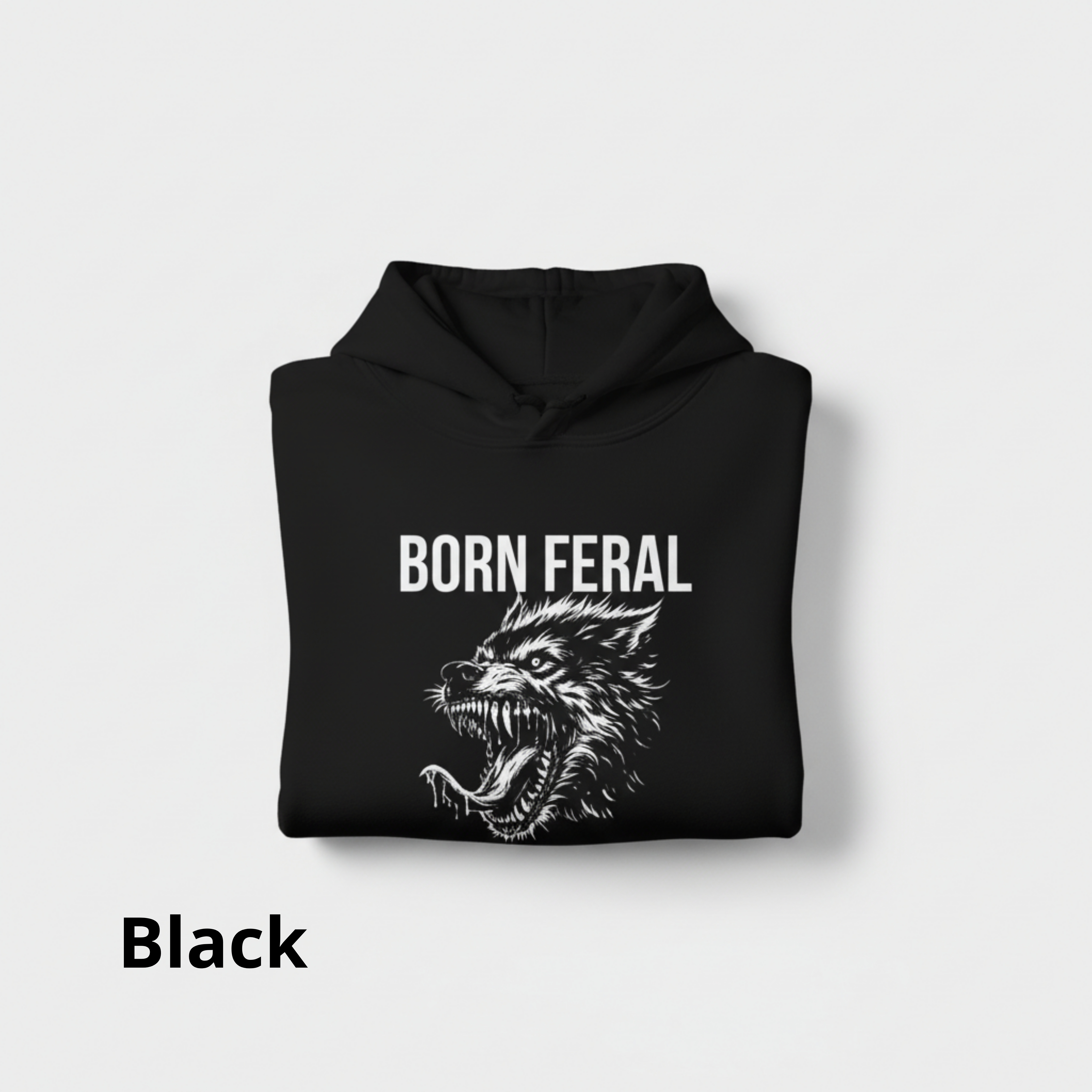 Born Feral Hoodie — Graphic Wolf Head Hooded Sweatshirt product thumbnail image