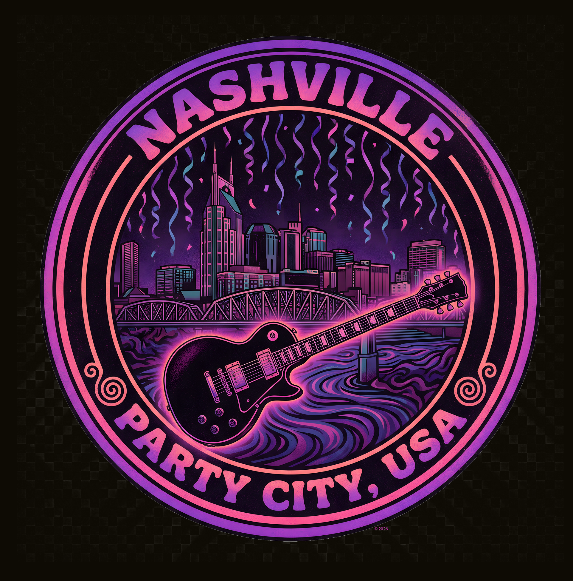 Nashville Party City USA Guitar Tee — Retro Neon Music City Badge T-Shirt product thumbnail image Nashville Party City USA Guitar Tee — Retro Neon Music City Badge T-Shirt product thumbnail image