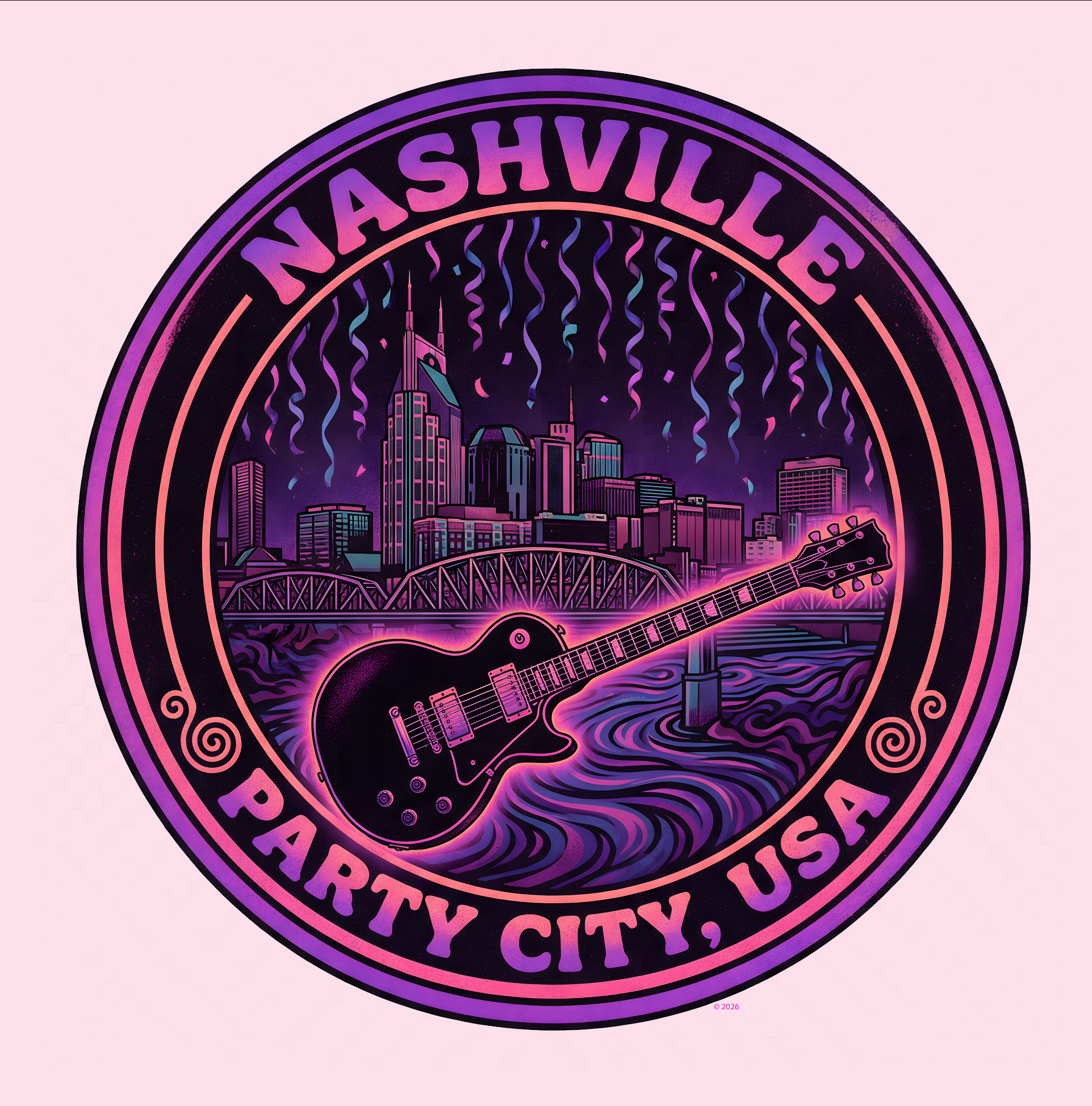 Nashville Party City USA Guitar Tee — Retro Neon Music City Badge T-Shirt product thumbnail image Nashville Party City USA Guitar Tee — Retro Neon Music City Badge T-Shirt product thumbnail image