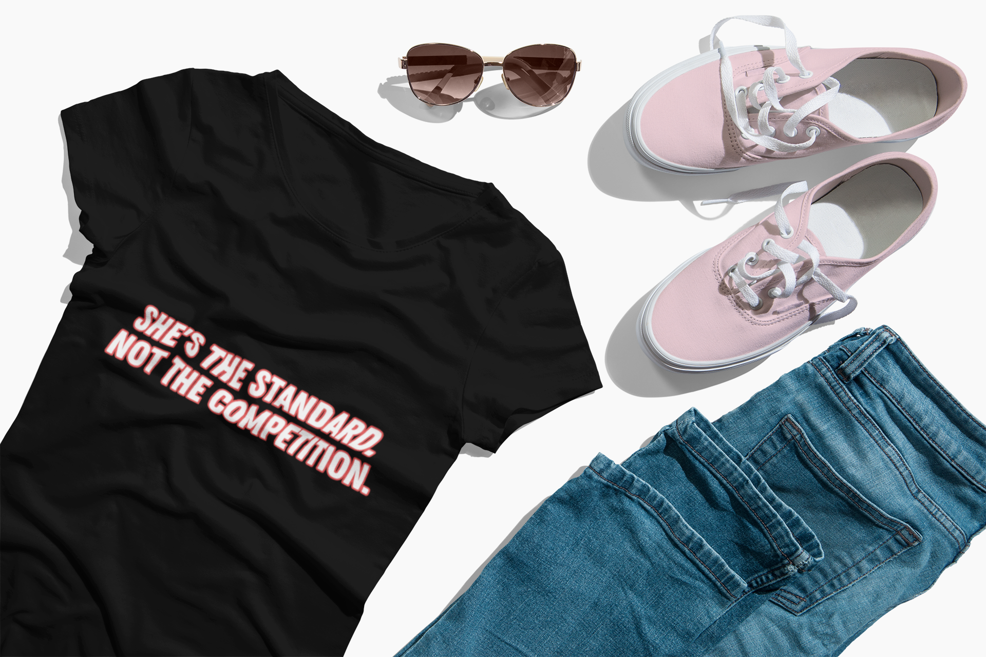 Empowering Message T-Shirt for Women - 'She's the Standard' product thumbnail image Empowering Message T-Shirt for Women - 'She's the Standard' product thumbnail image