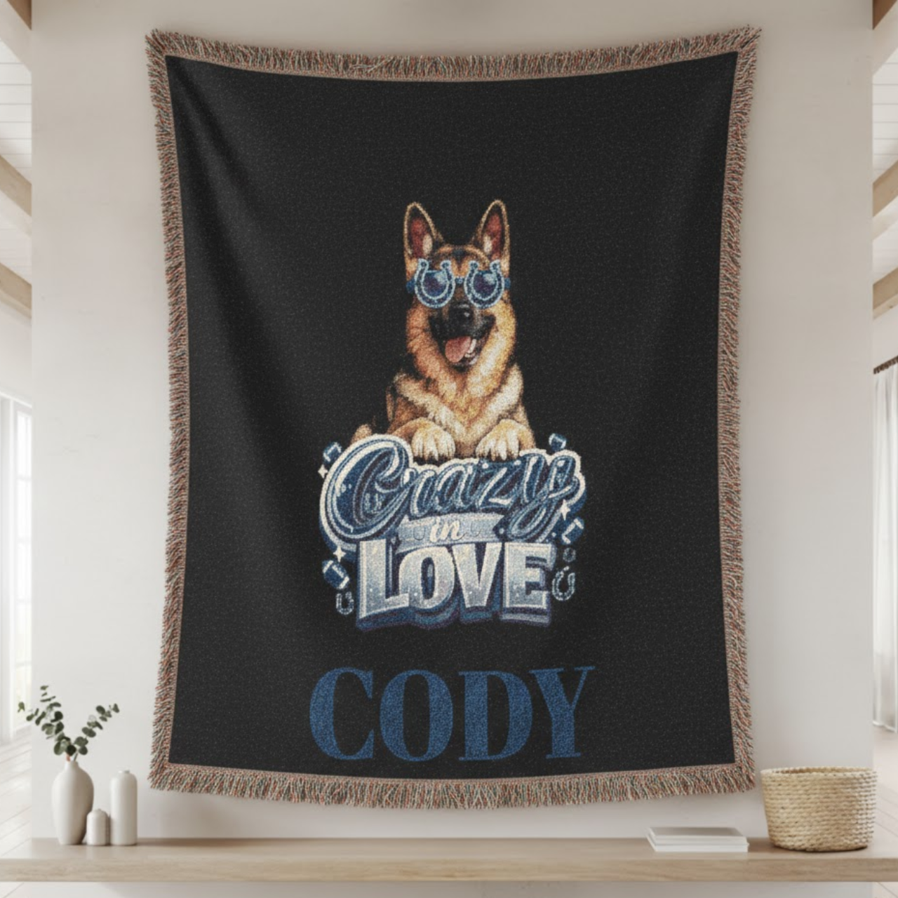Custom German Shepherd "Crazy in Love" Woven Blanket – Personalized Dog Mom Tapestry &amp; Keepsake Throw – Large 60x50 product thumbnail image