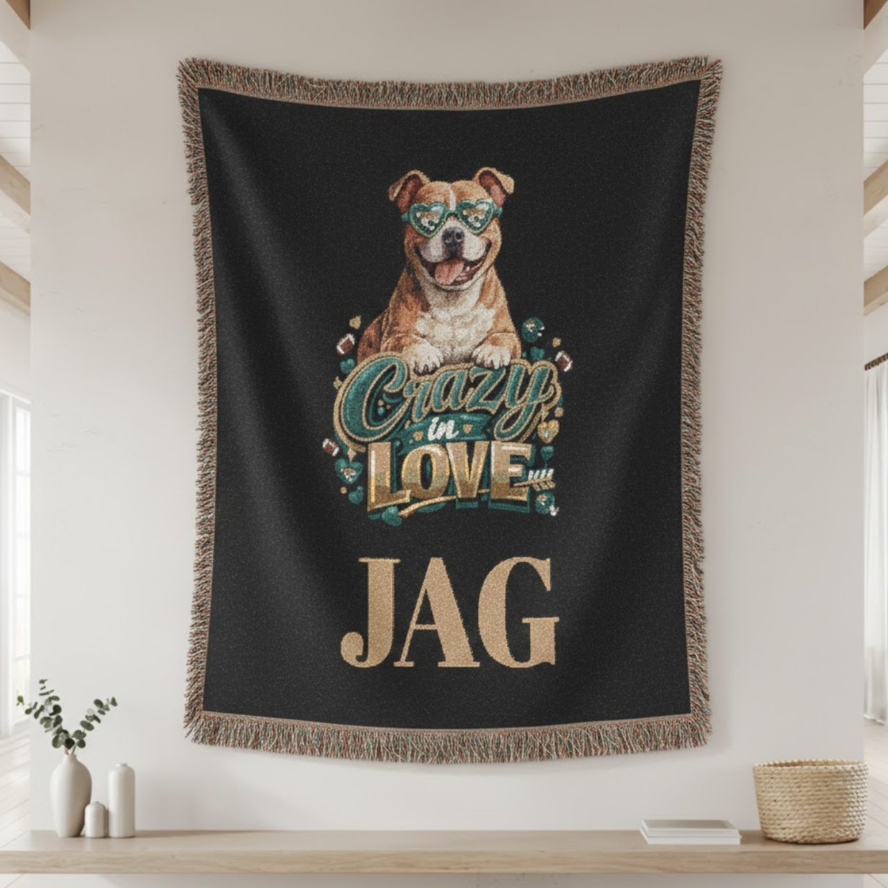 Personalized Jacksonville Football Pitbull Woven Throw Blanket – "Crazy In Love" JAG Fan Tapestry – Custom Dog Lover Gift &amp; Home Decor