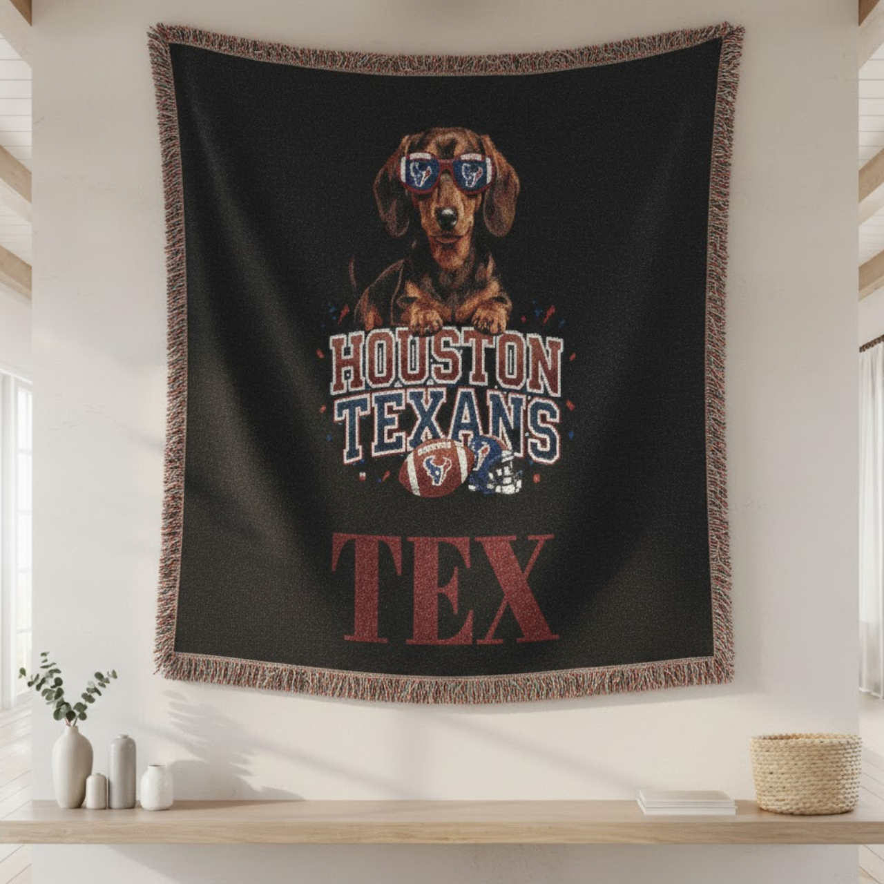 Custom Houston Texans Dachshund Woven Blanket - NFL Dog Mom &amp; Dad Gift - Premium Cotton Wall Tapestry - Texans Football Fan Home Decor product thumbnail image
