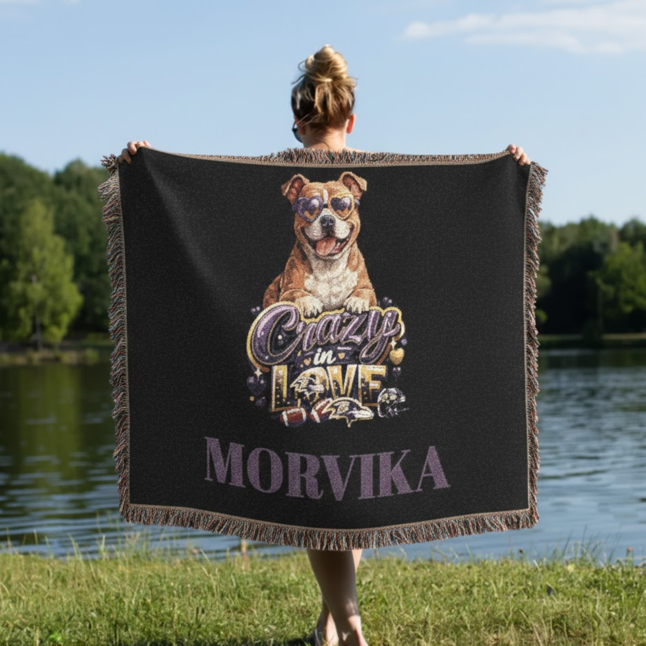 Custom Baltimore Football Pitbull Woven Blanket – Personalized "Crazy in Love" Pet Parent Throw – Unique Fan Gift for Dog Lovers product thumbnail image