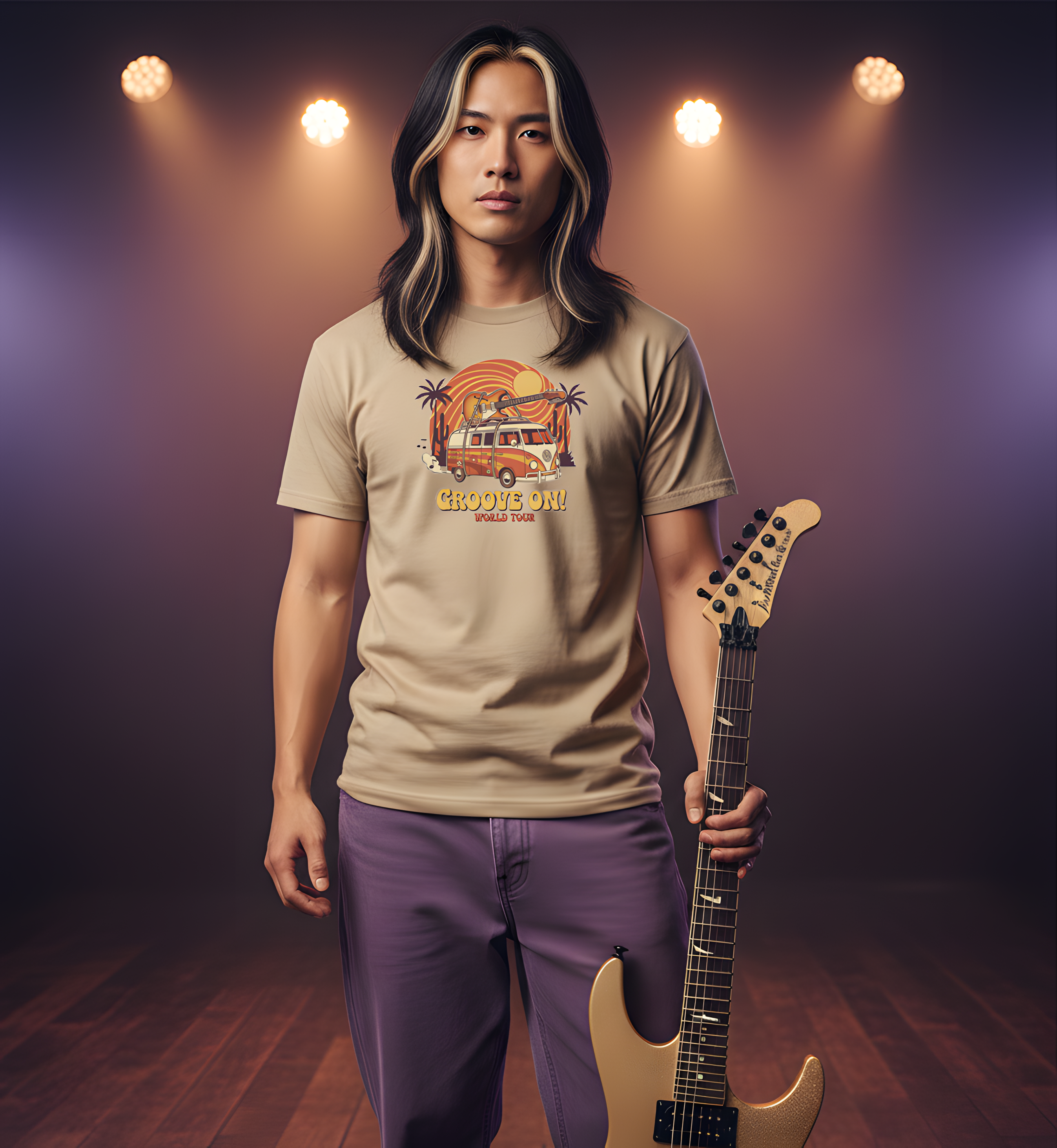 "Groove On!" World Tour Vintage Surf Van T-Shirt — Retro Beach Tour Van Tee product thumbnail image "Groove On!" World Tour Vintage Surf Van T-Shirt — Retro Beach Tour Van Tee product thumbnail image