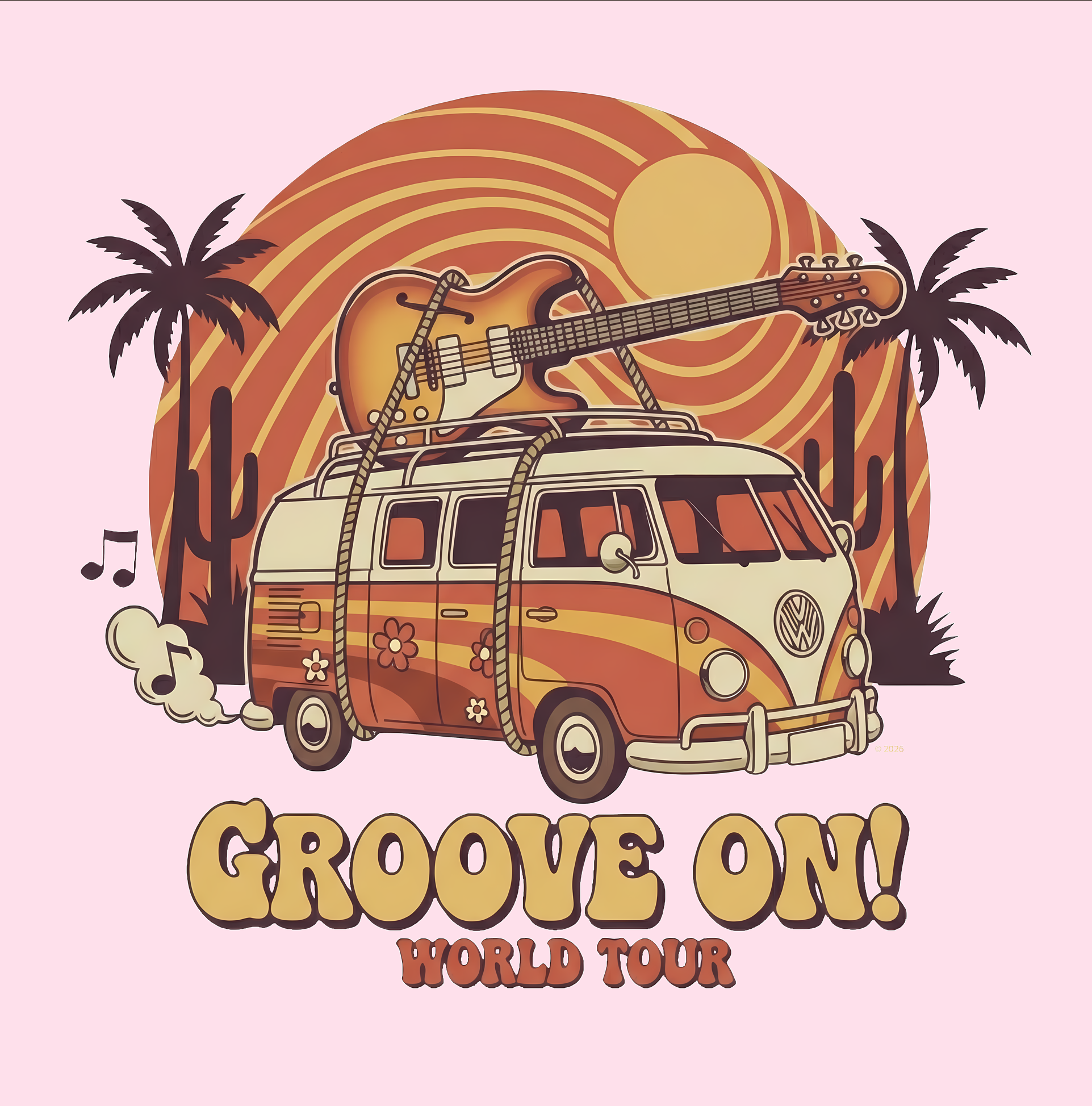 "Groove On!" World Tour Vintage Surf Van T-Shirt — Retro Beach Tour Van Tee product thumbnail image "Groove On!" World Tour Vintage Surf Van T-Shirt — Retro Beach Tour Van Tee product thumbnail image