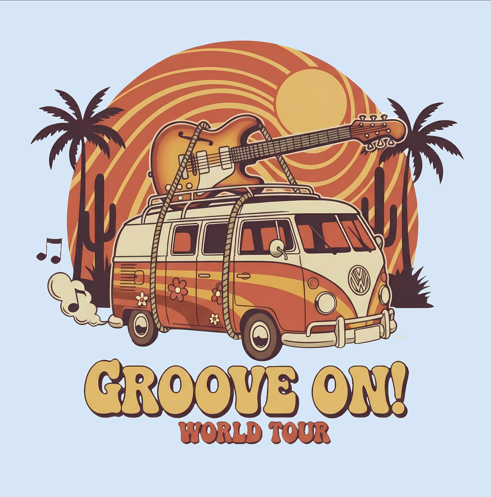 "Groove On!" World Tour Vintage Surf Van T-Shirt —  Retro Beach Tour Van Tee product thumbnail image