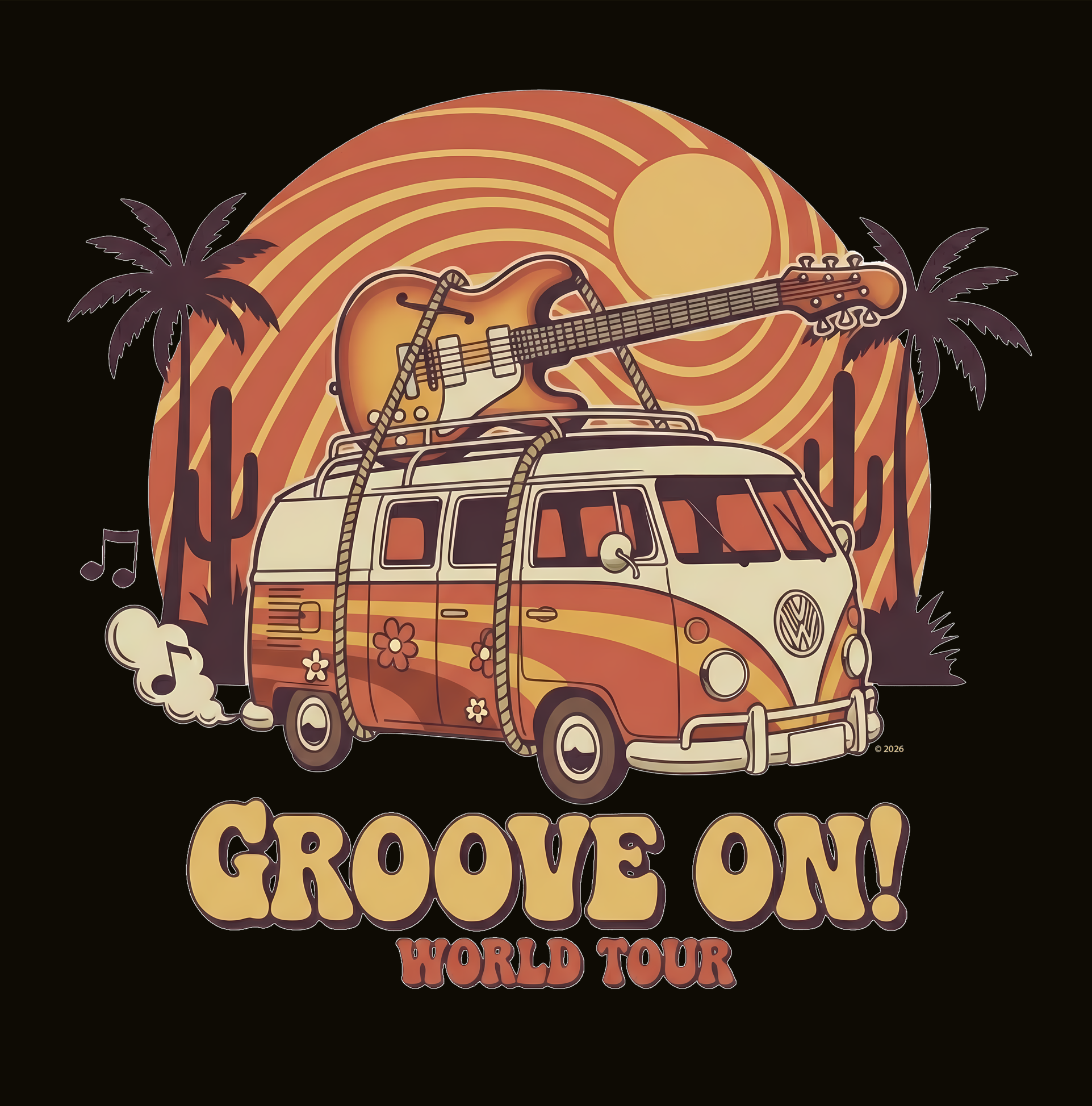 "Groove On!" World Tour Vintage Surf Van T-Shirt —  Retro Beach Tour Van Tee product thumbnail image
