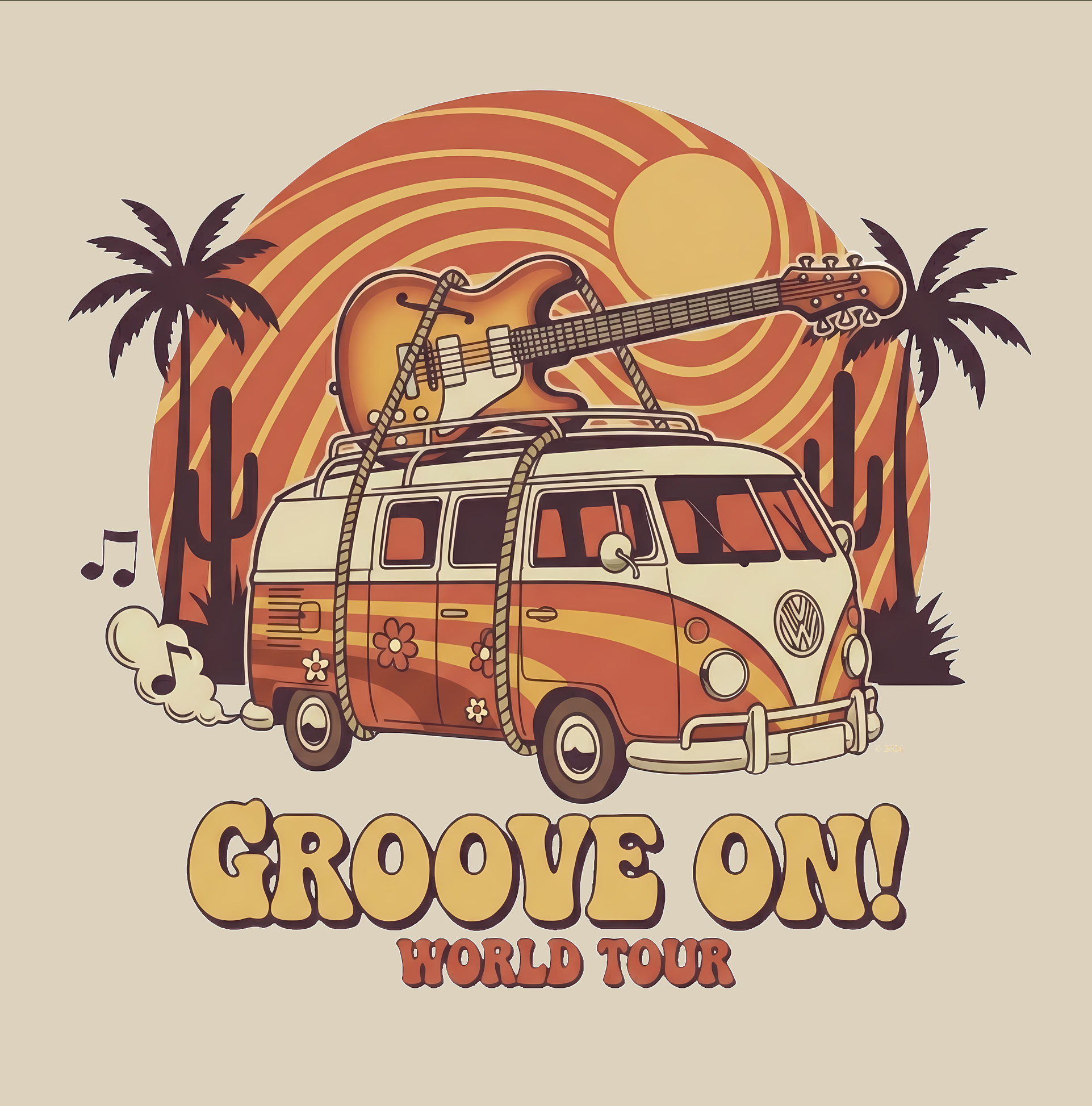 "Groove On!" World Tour Vintage Surf Van T-Shirt —  Retro Beach Tour Van Tee product thumbnail image