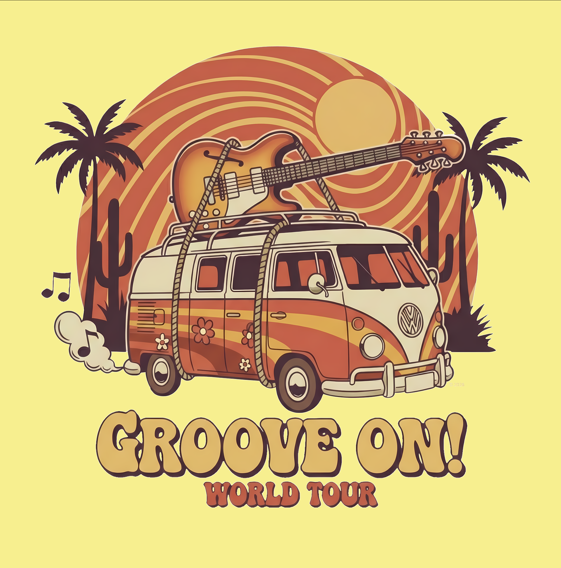 "Groove On!" World Tour Vintage Surf Van T-Shirt —  Retro Beach Tour Van Tee product thumbnail image