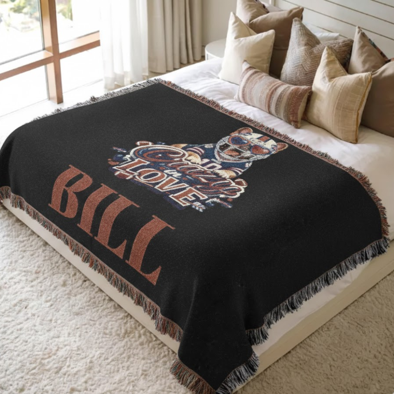 Personalized Buffalo Football Dog Woven Throw Blanket - Custom Name Fan Gift - Fringe Cotton Tapestry product thumbnail image Personalized Buffalo Football Dog Woven Throw Blanket - Custom Name Fan Gift - Fringe Cotton Tapestry product thumbnail image