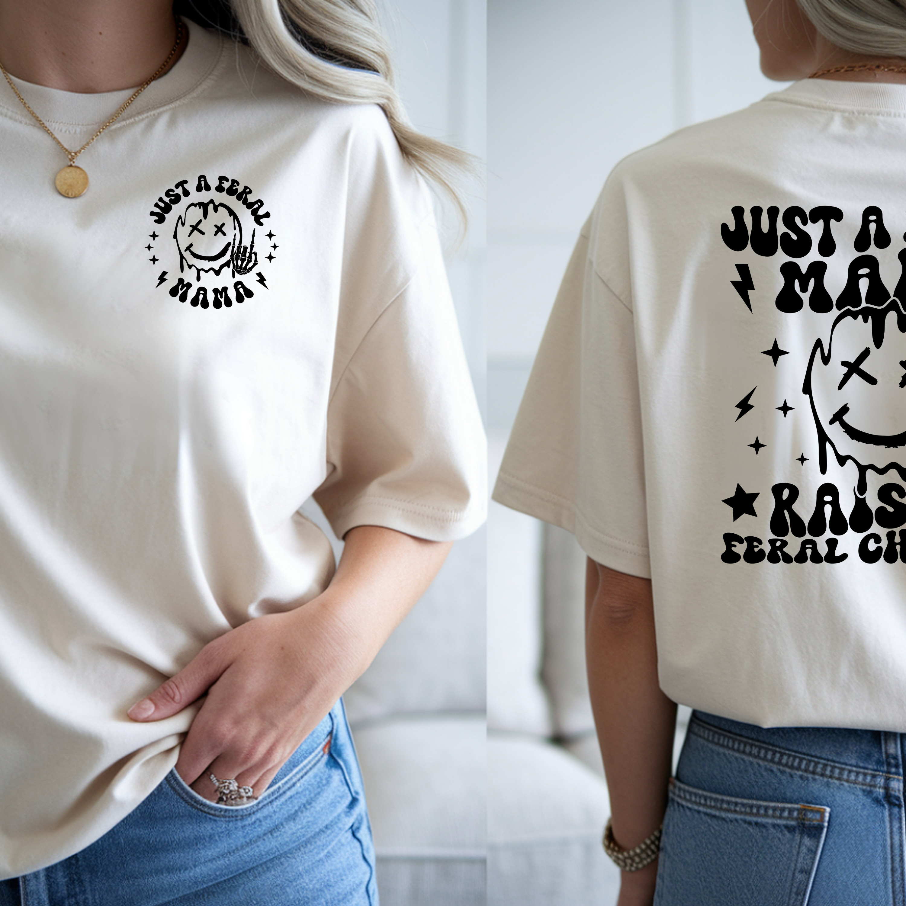 Feral Mama T-Shirt — "Just a Feral Mama Raising Feral Children" Graphic Tee product thumbnail image