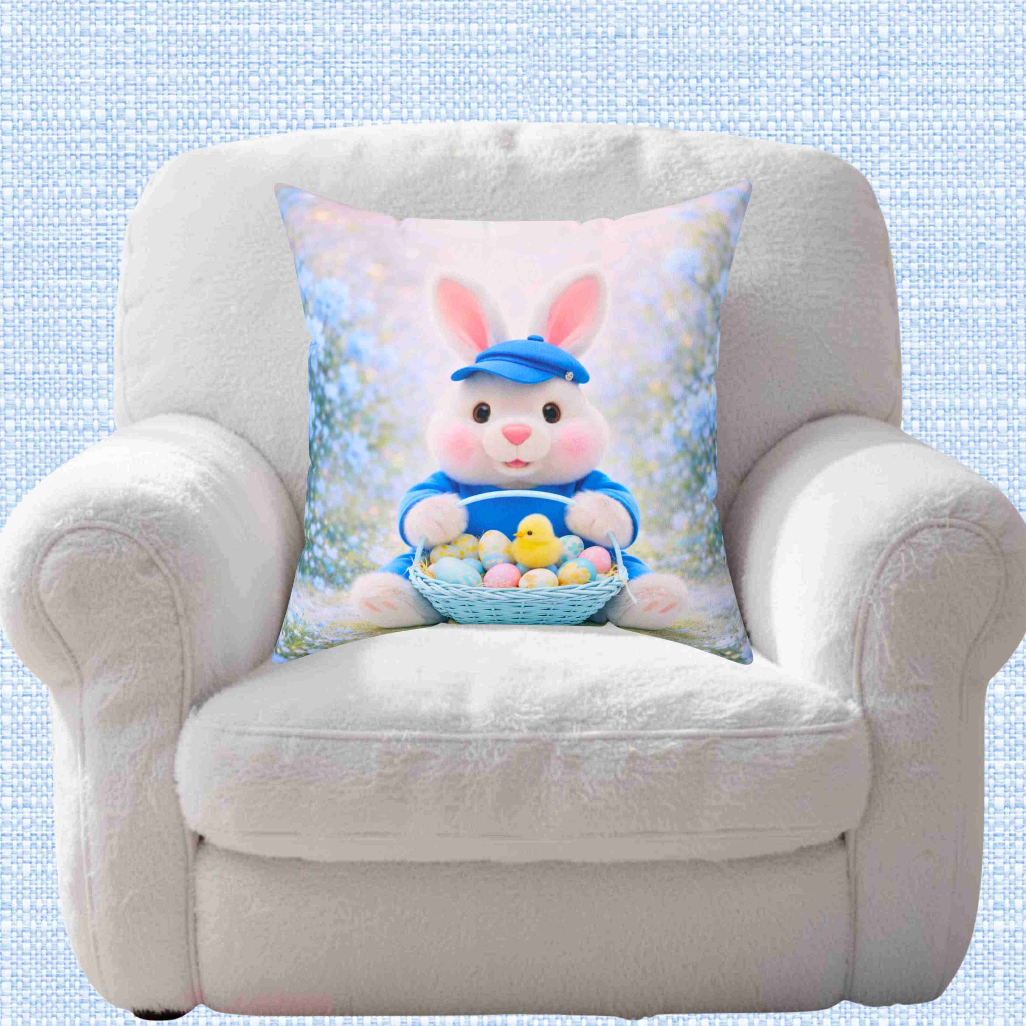 Easter Bunny in blue Toss Pillow - Cute Bunny with Easter Eggs Decorative Couch Cushion product thumbnail image Easter Bunny in blue Toss Pillow - Cute Bunny with Easter Eggs Decorative Couch Cushion product thumbnail image