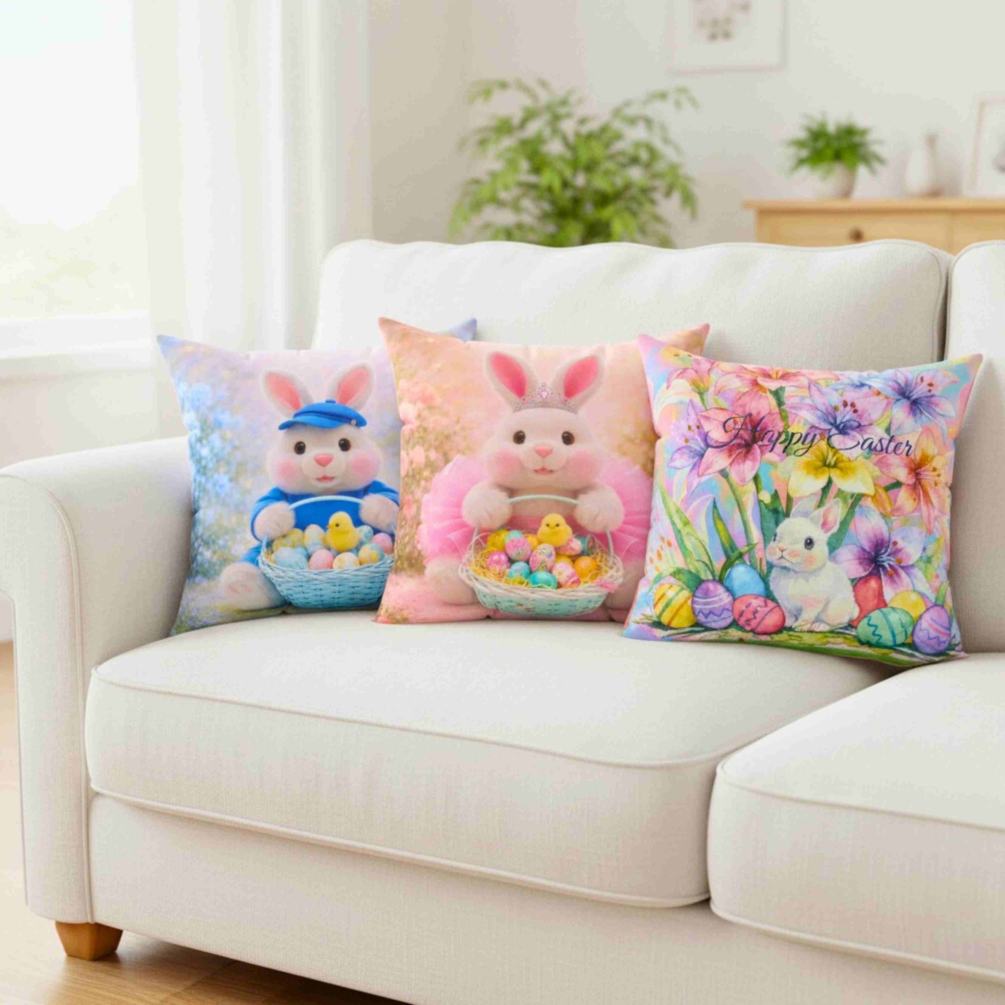 Easter Bunny in blue Toss Pillow - Cute Bunny with Easter Eggs Decorative Couch Cushion product thumbnail image Easter Bunny in blue Toss Pillow - Cute Bunny with Easter Eggs Decorative Couch Cushion product thumbnail image