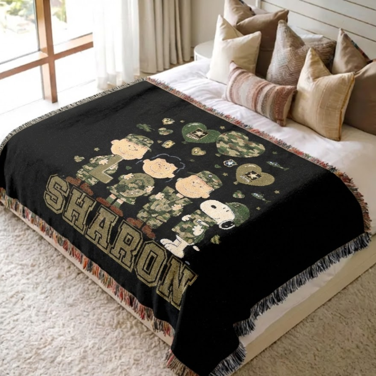 Personalized Military Mom Woven Blanket – Custom Name Army Love Camo Throw – Soldier Family Gift for Wife or Grandma – Heavy Cotton Tapestry product thumbnail image