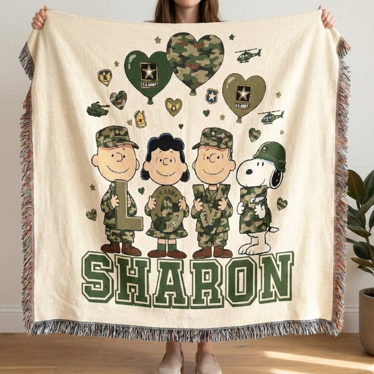 Personalized Military Mom Woven Blanket – Custom Name Army Love Camo Throw – Soldier Family Gift for Wife or Grandma – Heavy Cotton Tapestry product thumbnail image