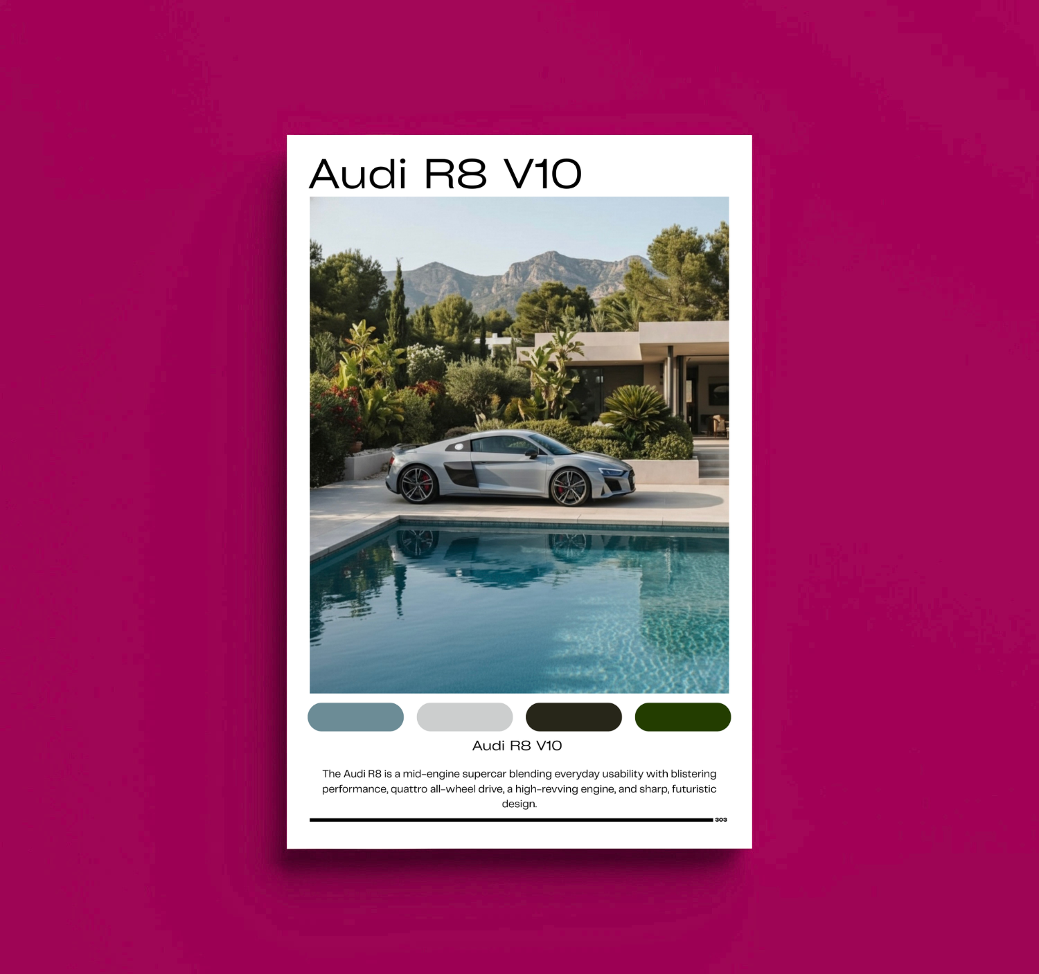 Audi R8 V10 Poster | Supercar Art Print, Poolside Photo, Automotive Wall Decor product thumbnail image Audi R8 V10 Poster | Supercar Art Print, Poolside Photo, Automotive Wall Decor product thumbnail image