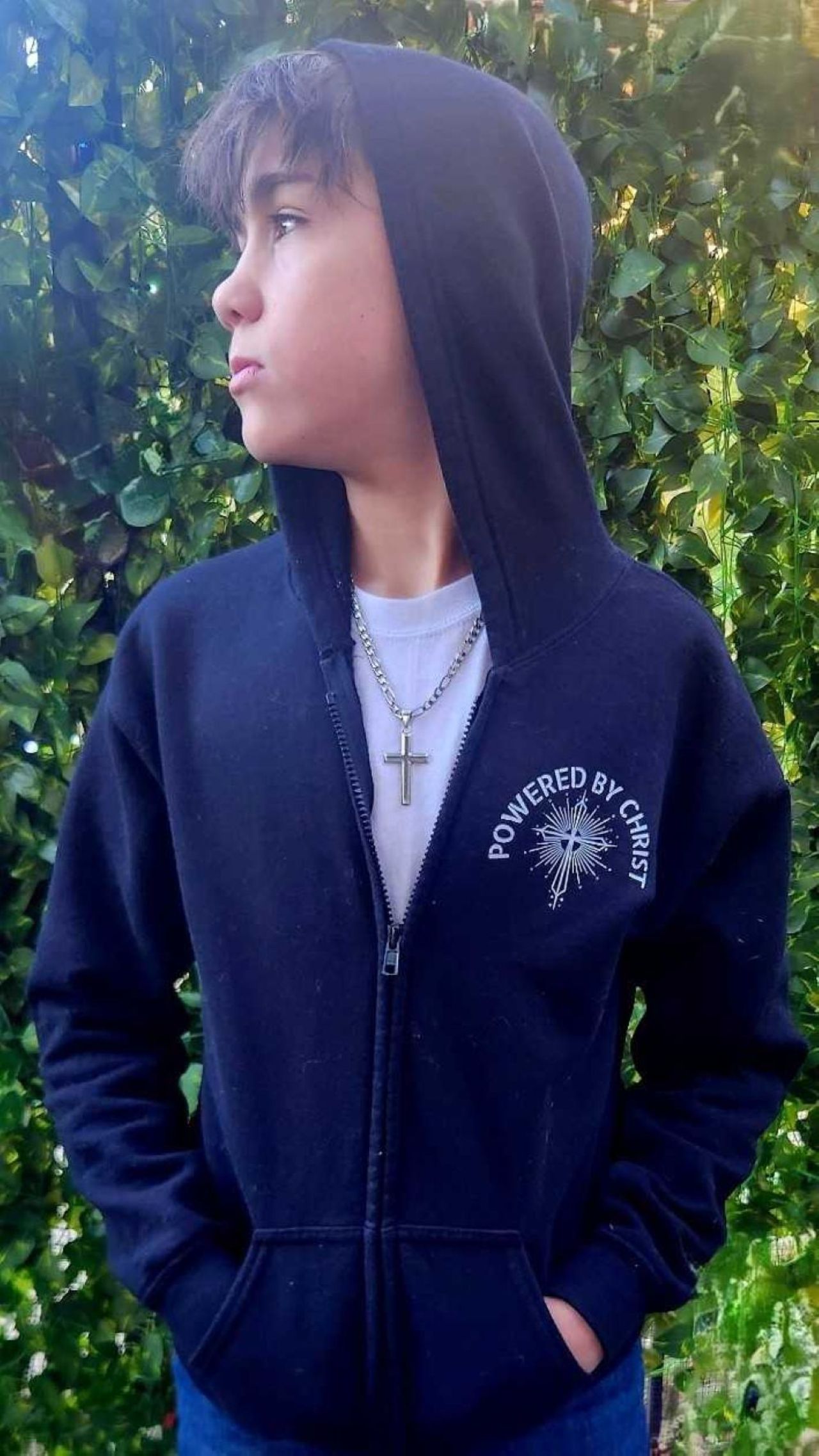 Youth Zipped Hoodie Christian Boy and Vipers Zip Hoodie — Isaiah 11:6-9 "...the young child will put its hand into the viper’s nest... They will neither harm nor destroy on all my holy mountain..." Spiritual Faith Zipper Hoodie