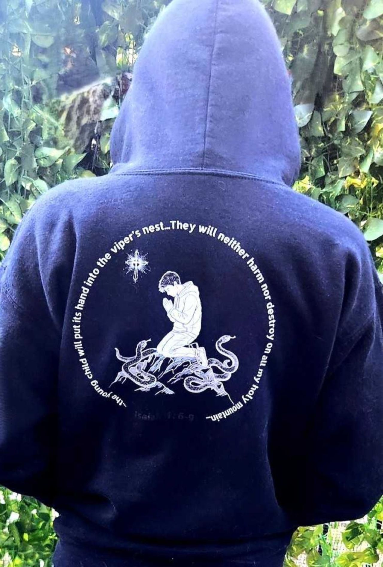 Youth Zipped Hoodie Christian Boy and Vipers Zip Hoodie — Isaiah 11:6-9 "...the young child will put its hand into the viper’s nest... They will neither harm nor destroy on all my holy mountain..." Spiritual Faith Zipper Hoodie product thumbnail image
