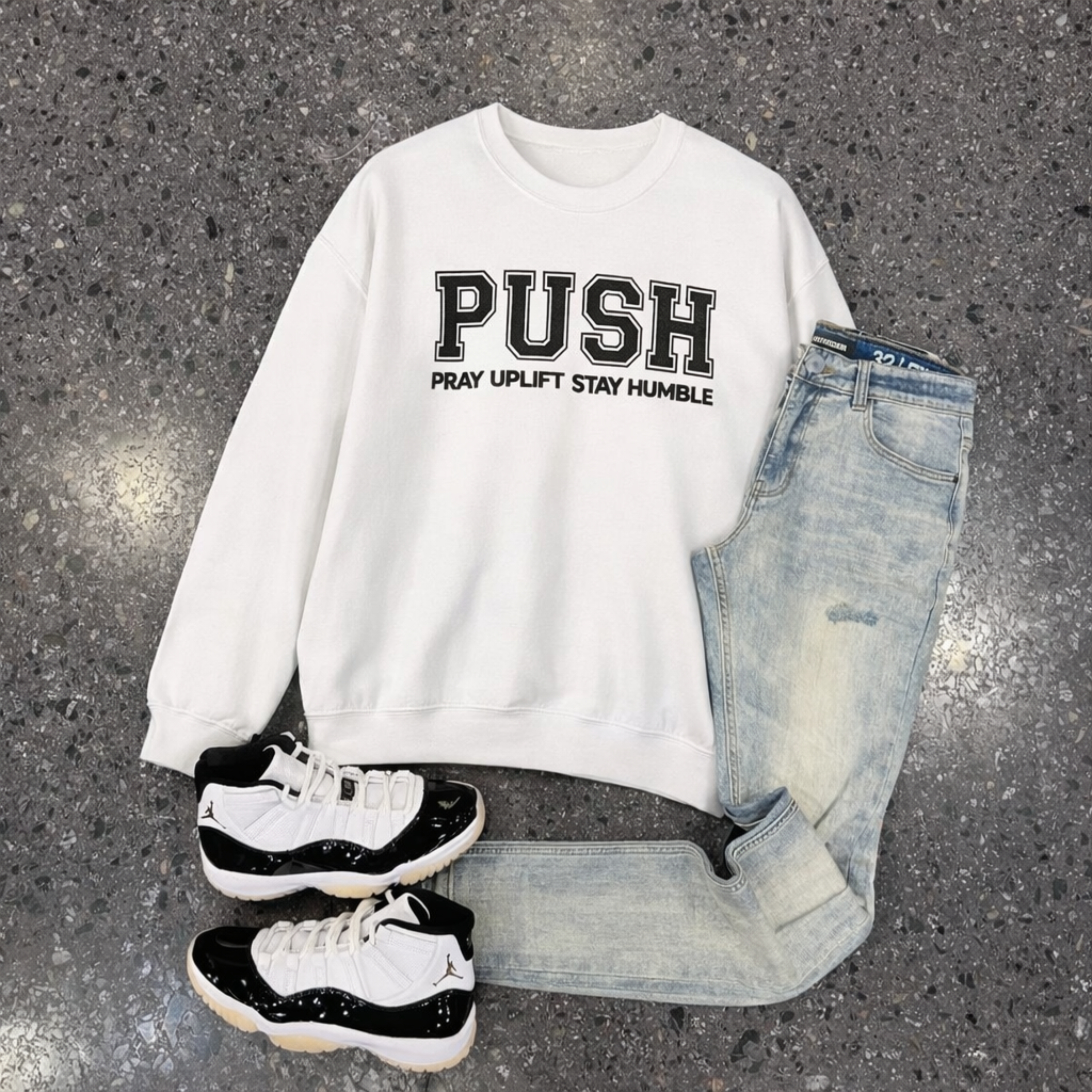Unisex Crewneck Sweatshirt - PUSH Black/White Design product thumbnail image Unisex Crewneck Sweatshirt - PUSH Black/White Design product thumbnail image
