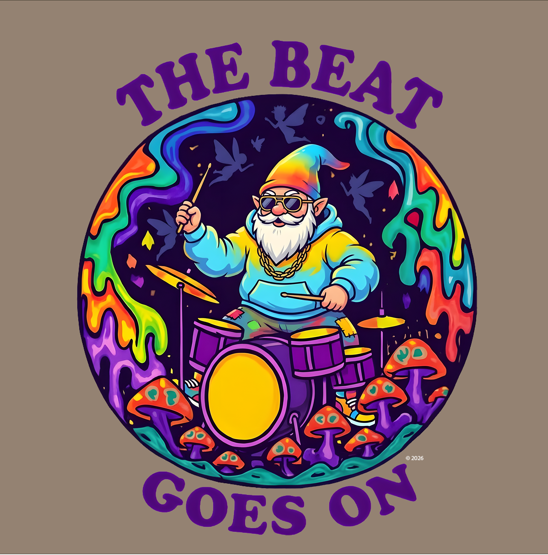 "The Beat Goes On" Retro Psychedelic Drummer Badge — Psychedelic Drummer Vibes T‑Shirt product thumbnail image "The Beat Goes On" Retro Psychedelic Drummer Badge — Psychedelic Drummer Vibes T‑Shirt product thumbnail image