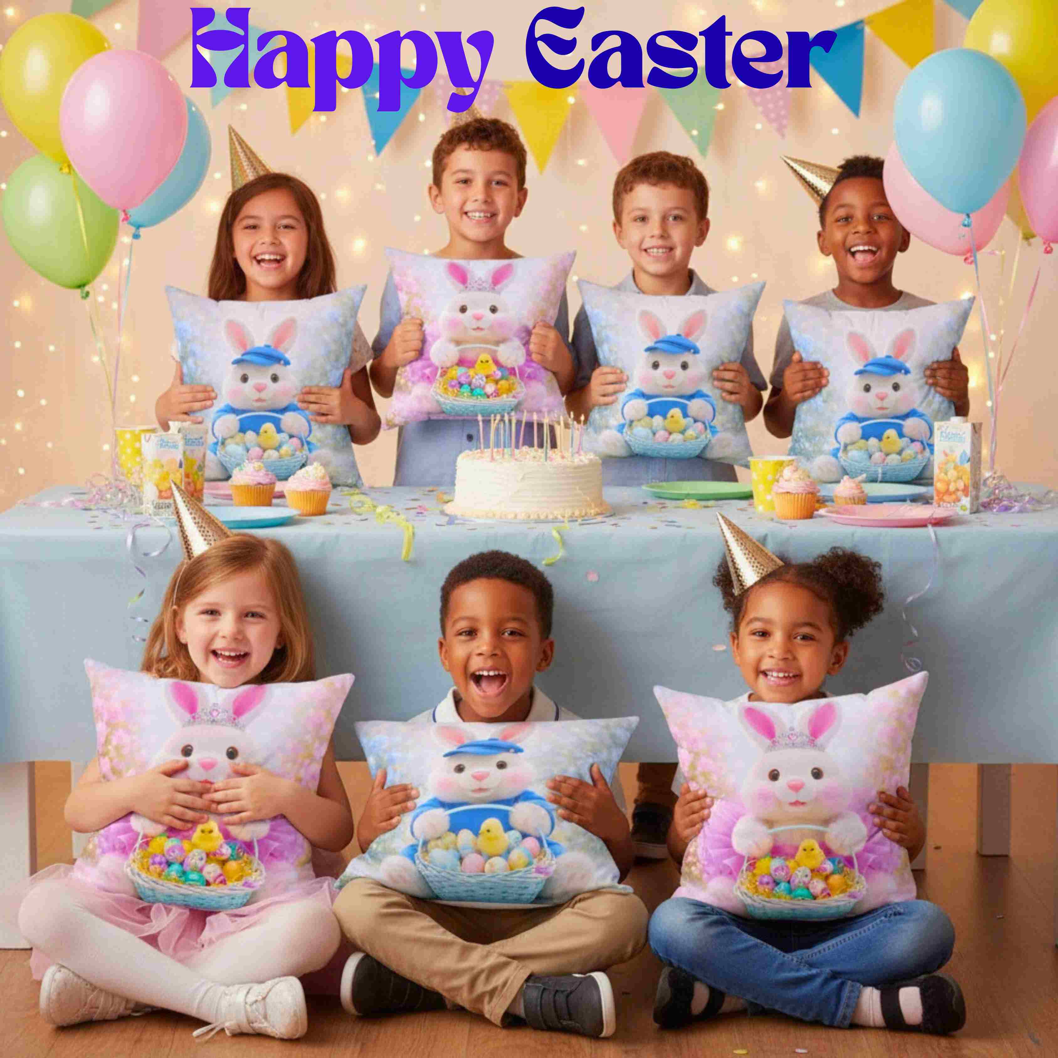 Girls Easter Bunny Pink Tutu Tiara Throw Pillow | Cute Bunny with Basket of Eggs Decorative Couch Cushion product thumbnail image Girls Easter Bunny Pink Tutu Tiara Throw Pillow | Cute Bunny with Basket of Eggs Decorative Couch Cushion product thumbnail image