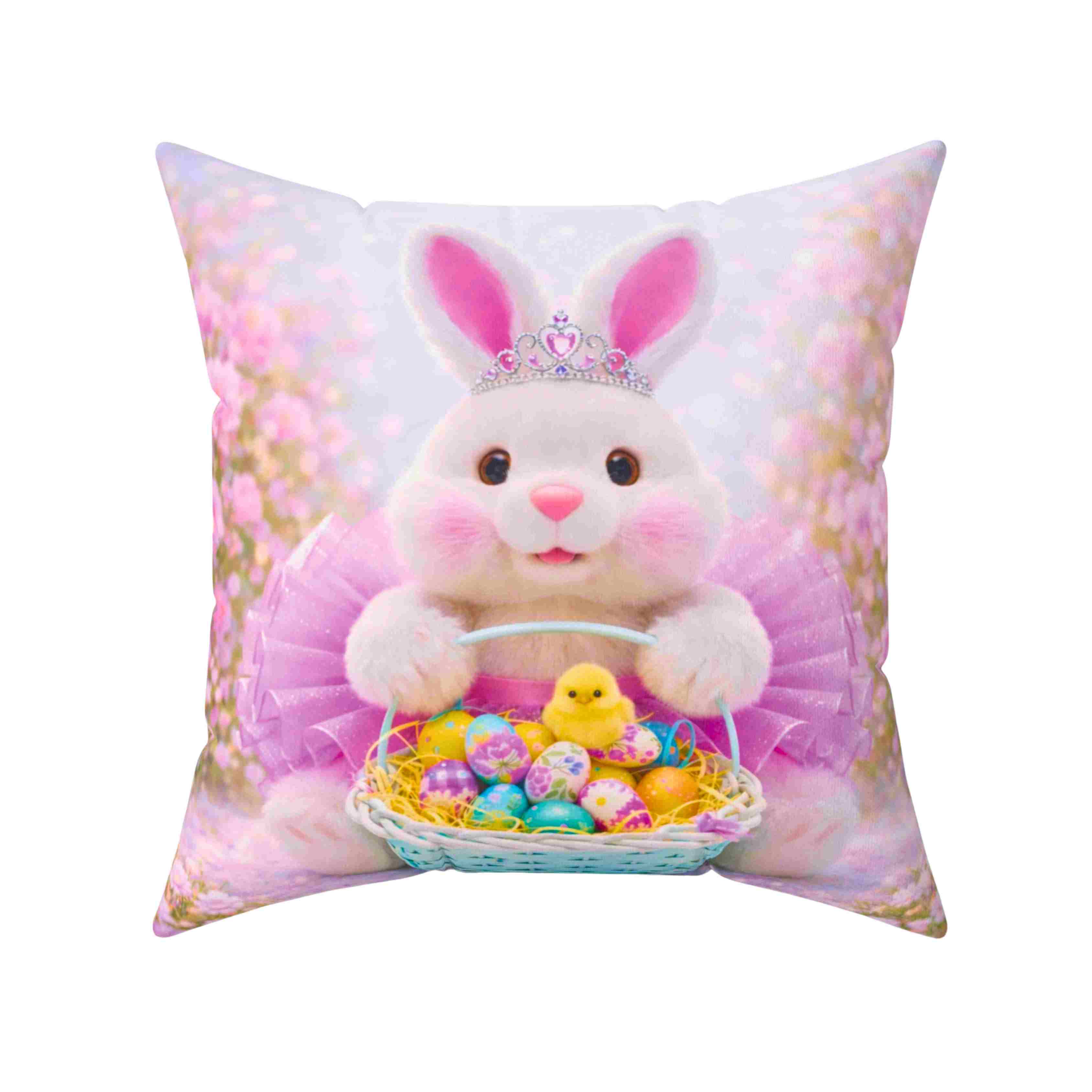 Girls Easter Bunny Pink Tutu Tiara Throw Pillow | Cute Bunny with Basket of Eggs Decorative Couch Cushion product thumbnail image Girls Easter Bunny Pink Tutu Tiara Throw Pillow | Cute Bunny with Basket of Eggs Decorative Couch Cushion product thumbnail image