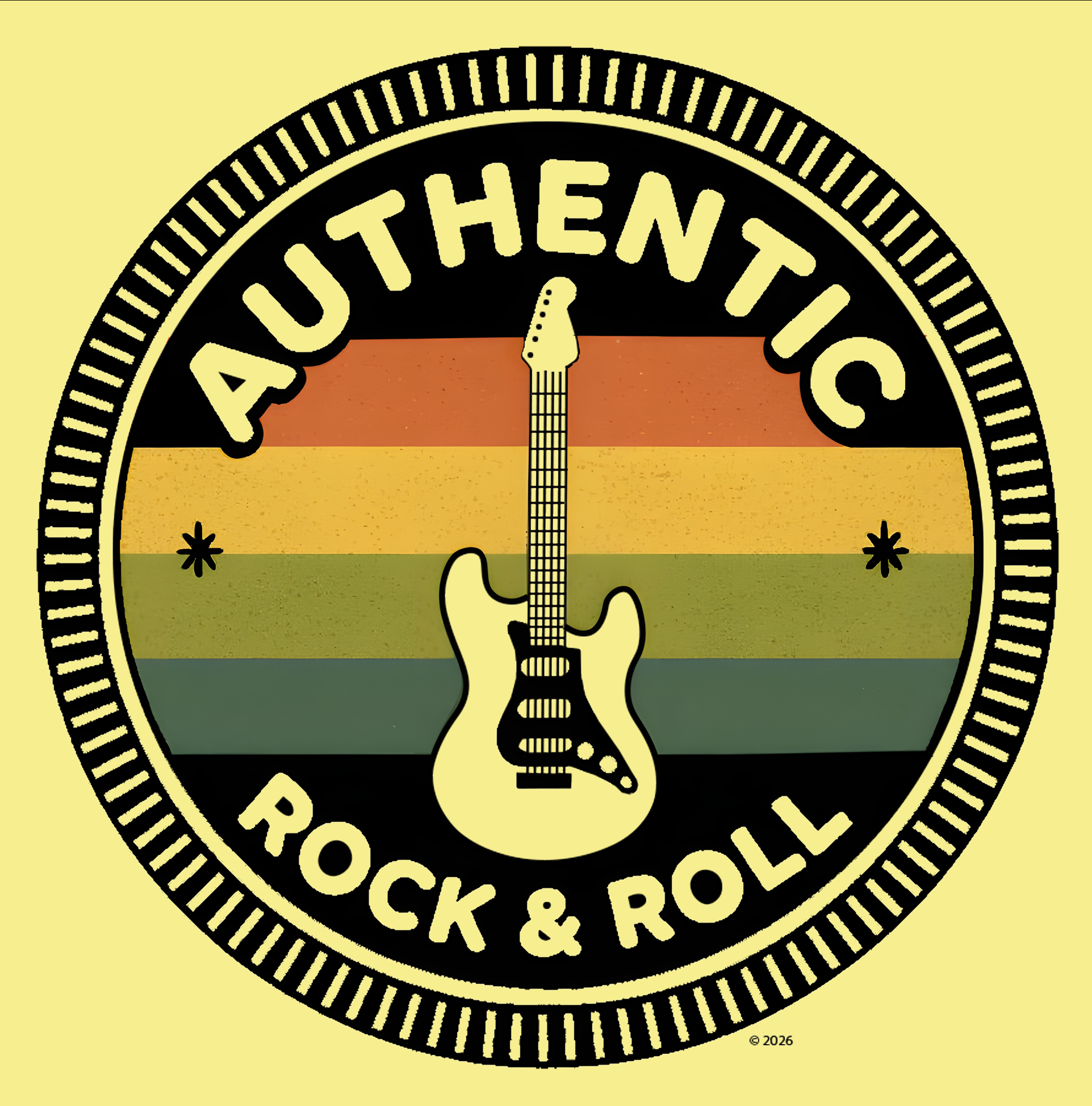 "Authentic Rock &amp; Roll" Badge Tee — Vintage Guitar Graphic T-Shirt product thumbnail image
